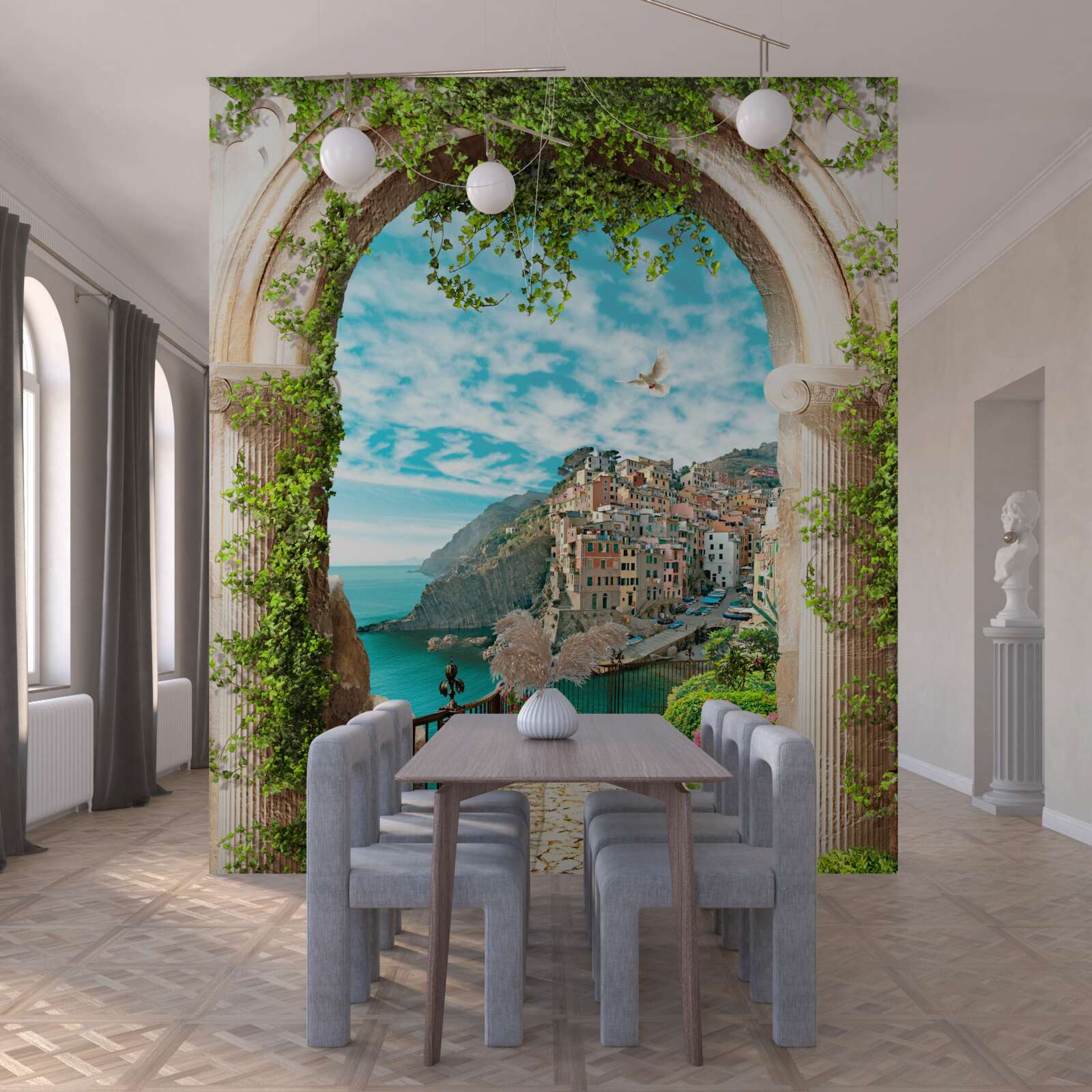 Fototapet arc de piatră și drumul care duce în oraș