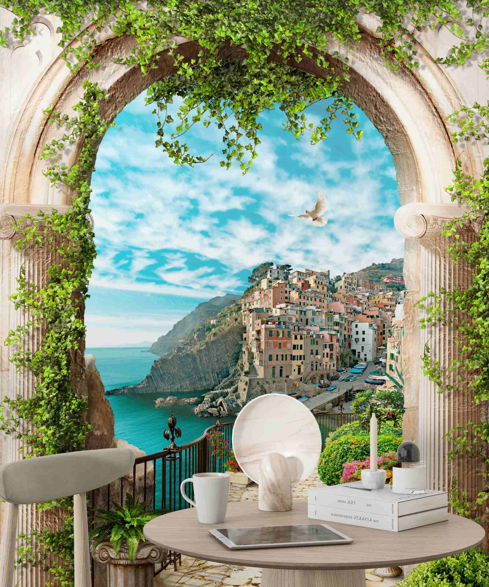 Fototapet arc de piatră și drumul care duce în oraș