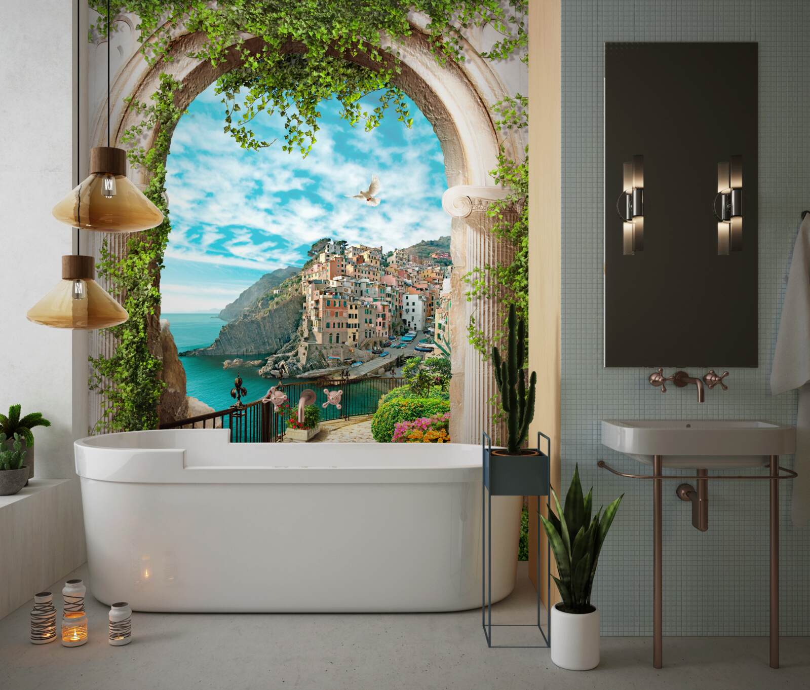 Fototapet arc de piatră și drumul care duce în oraș