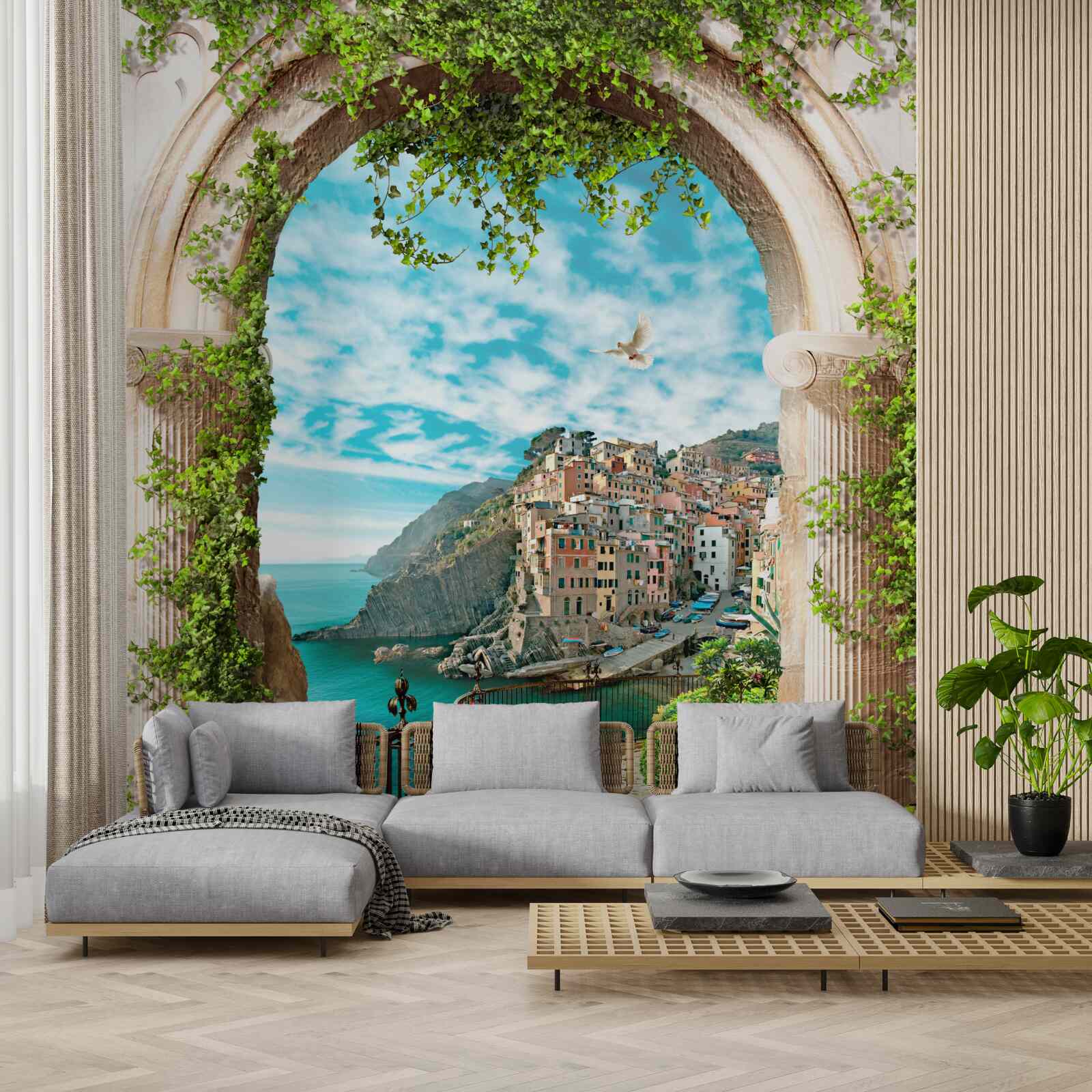 Fototapet arc de piatră și drumul care duce în oraș