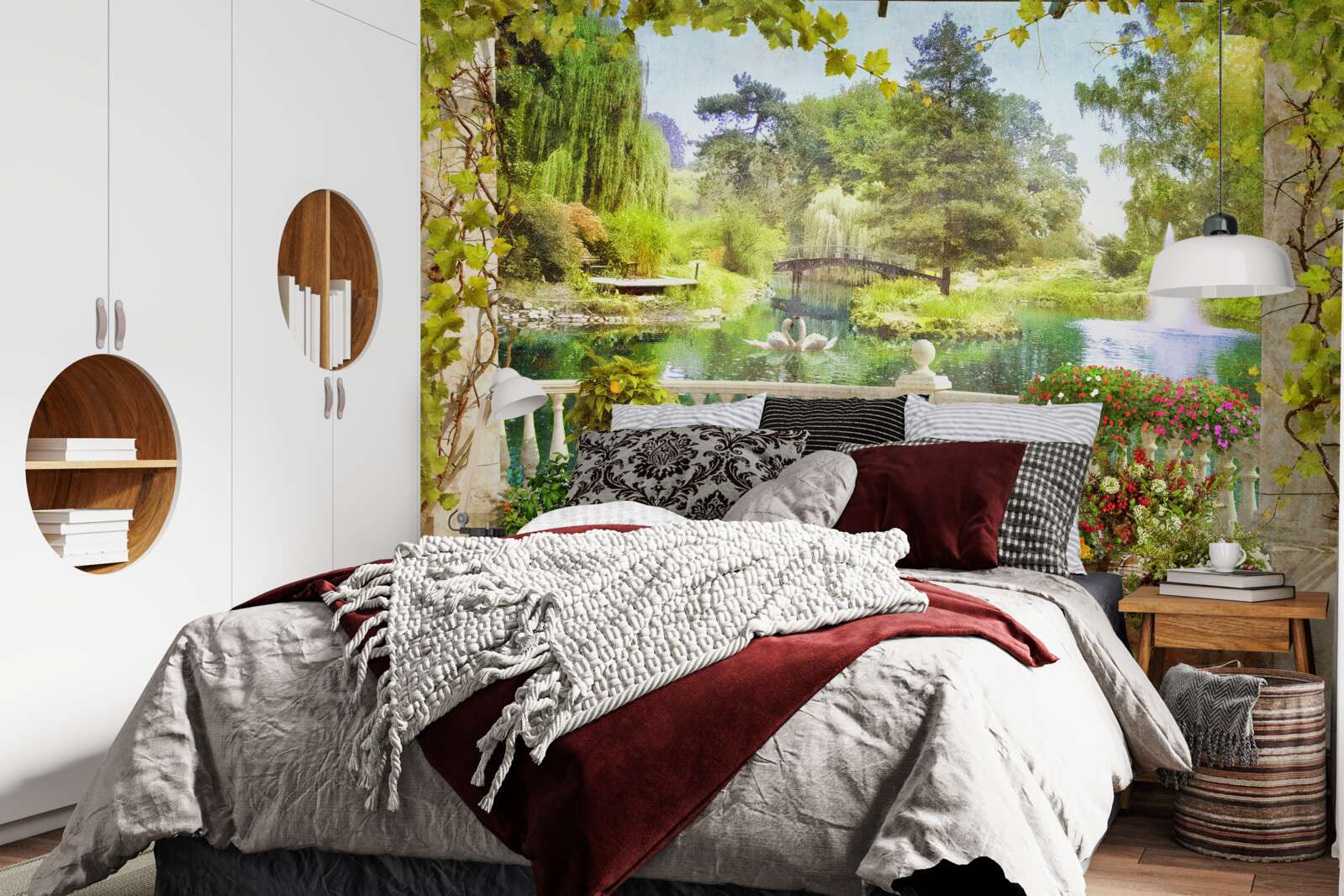 Fototapet Lebede pe lac, pe terasă