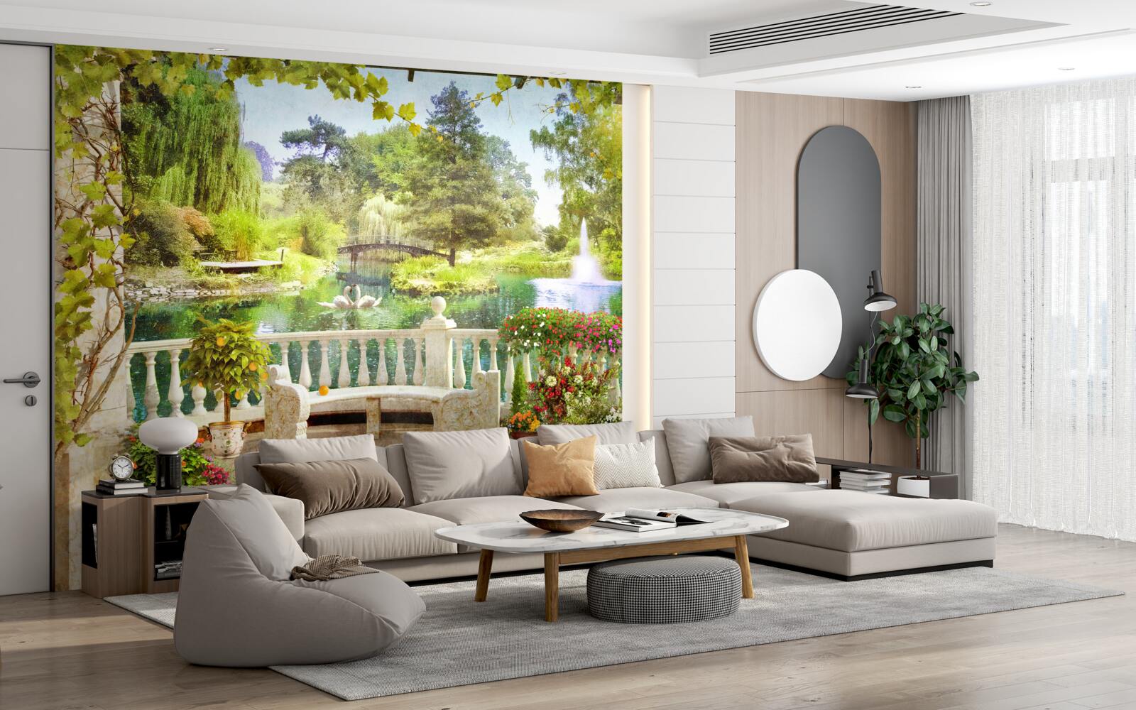 Fototapet Lebede pe lac, pe terasă