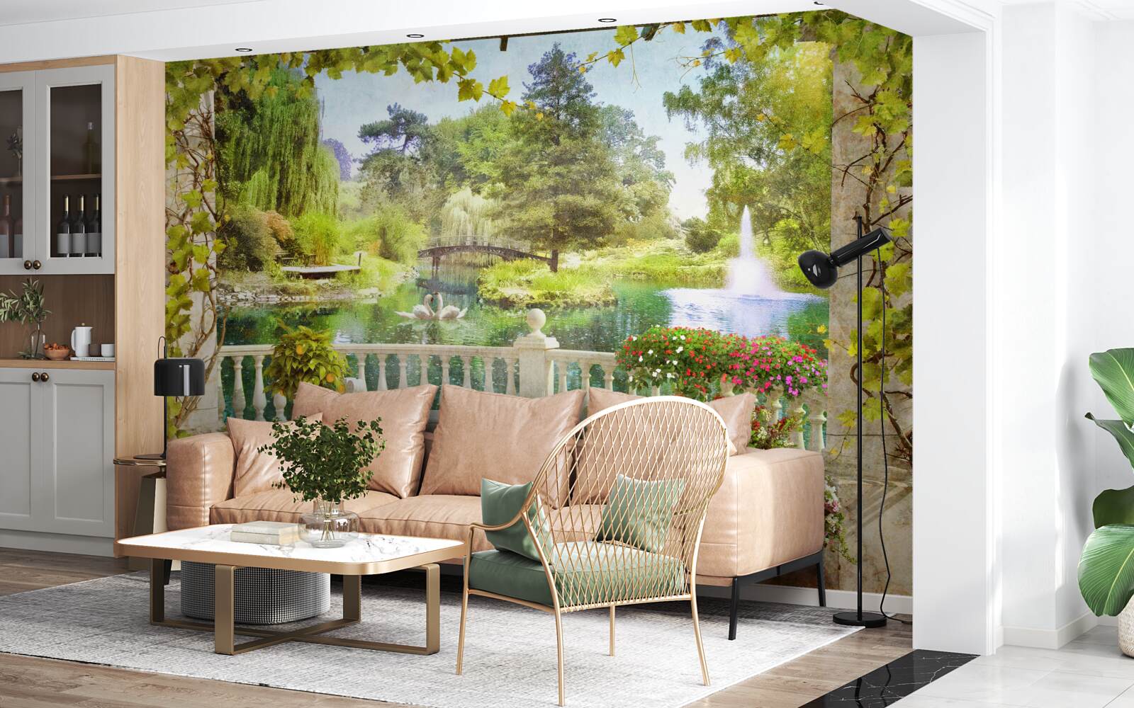 Fototapet Lebede pe lac, pe terasă