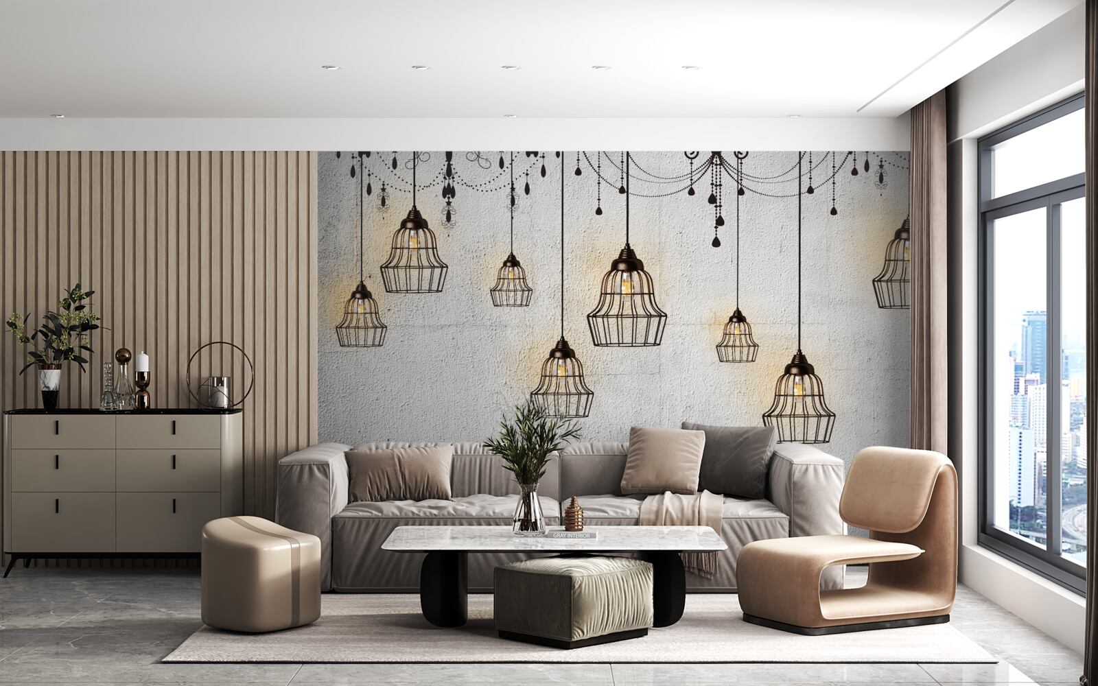 Fototapet lămpi antice pe un fundal gri