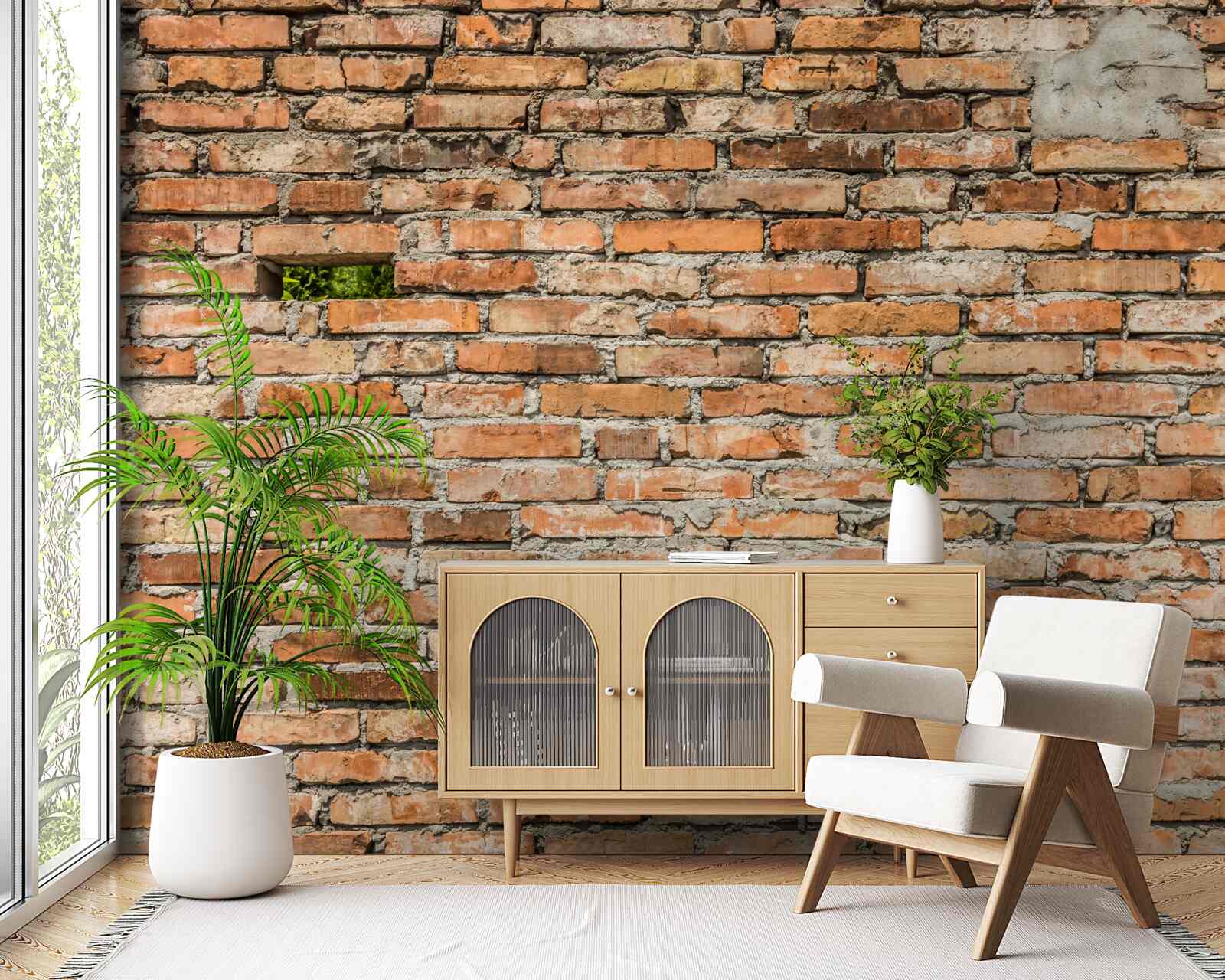 Fototapet Un zid cu cărămizi căzute care și-au pierdut prospețimea