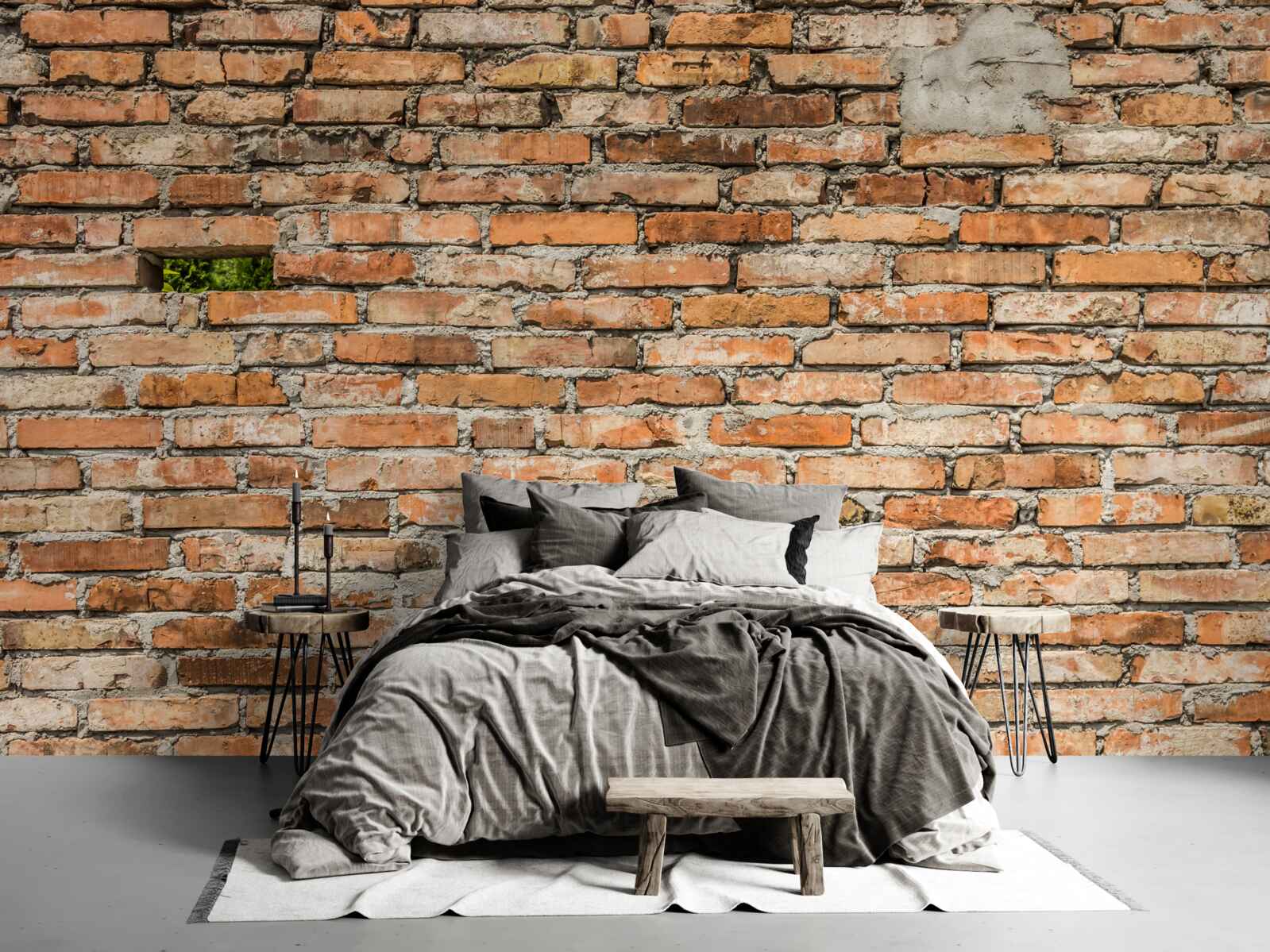 Fototapet Un zid cu cărămizi căzute care și-au pierdut prospețimea