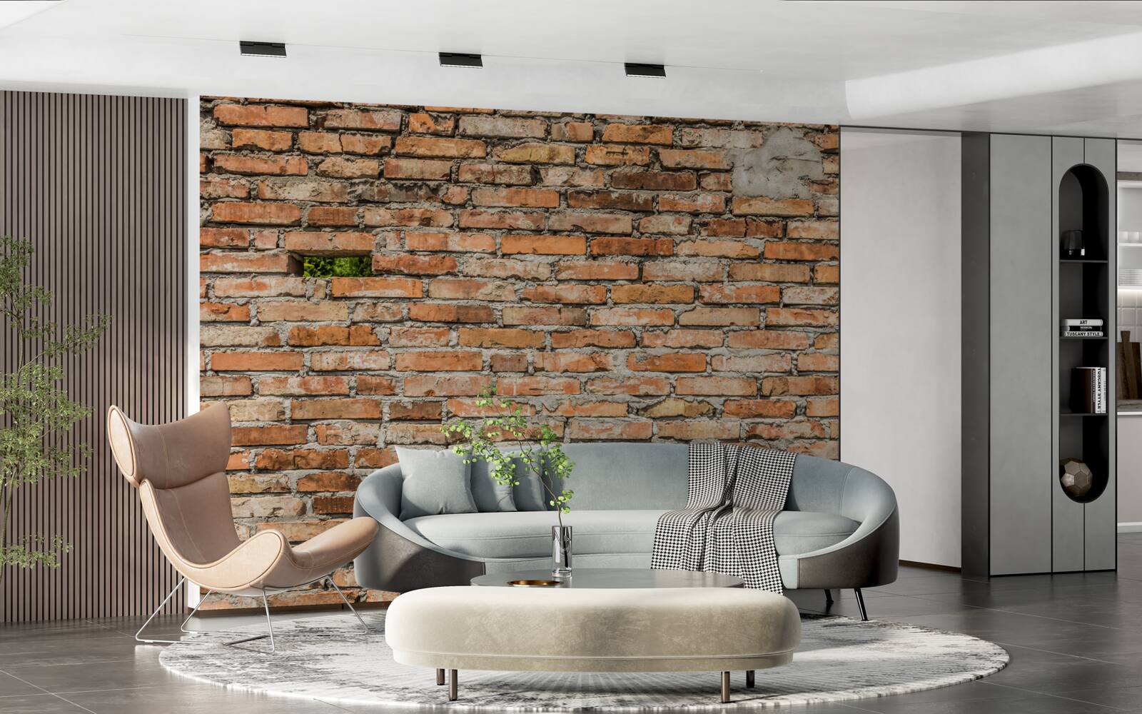 Fototapet Un zid cu cărămizi căzute care și-au pierdut prospețimea