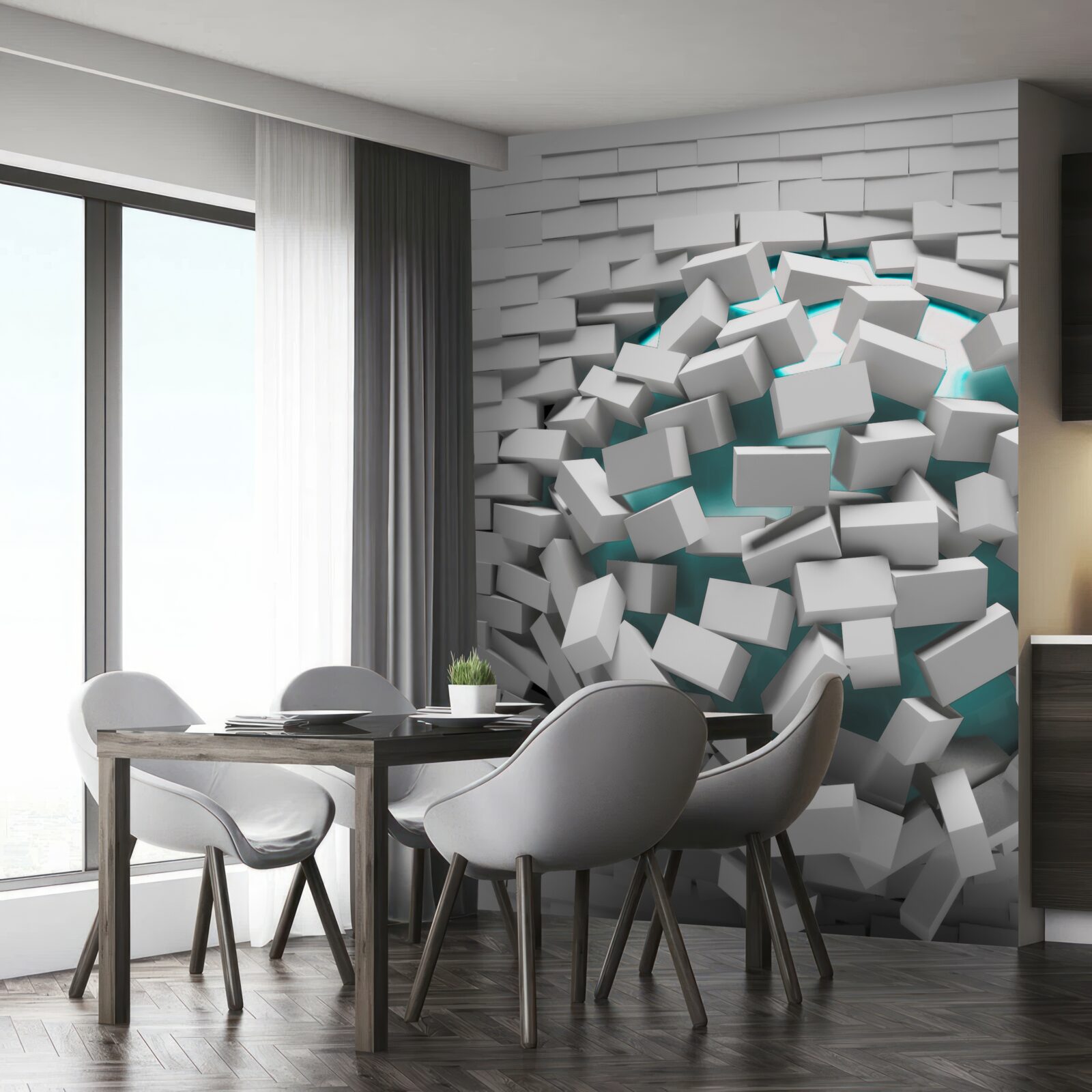 Fototapet cărămizile vopsite în alb sunt decojite