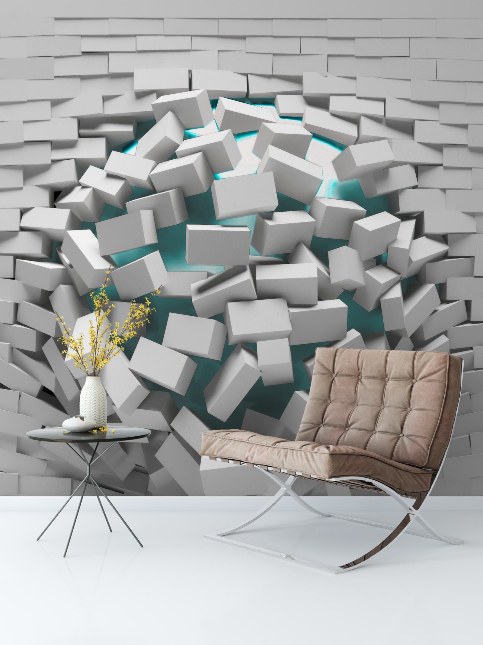 Fototapet cărămizile vopsite în alb sunt decojite