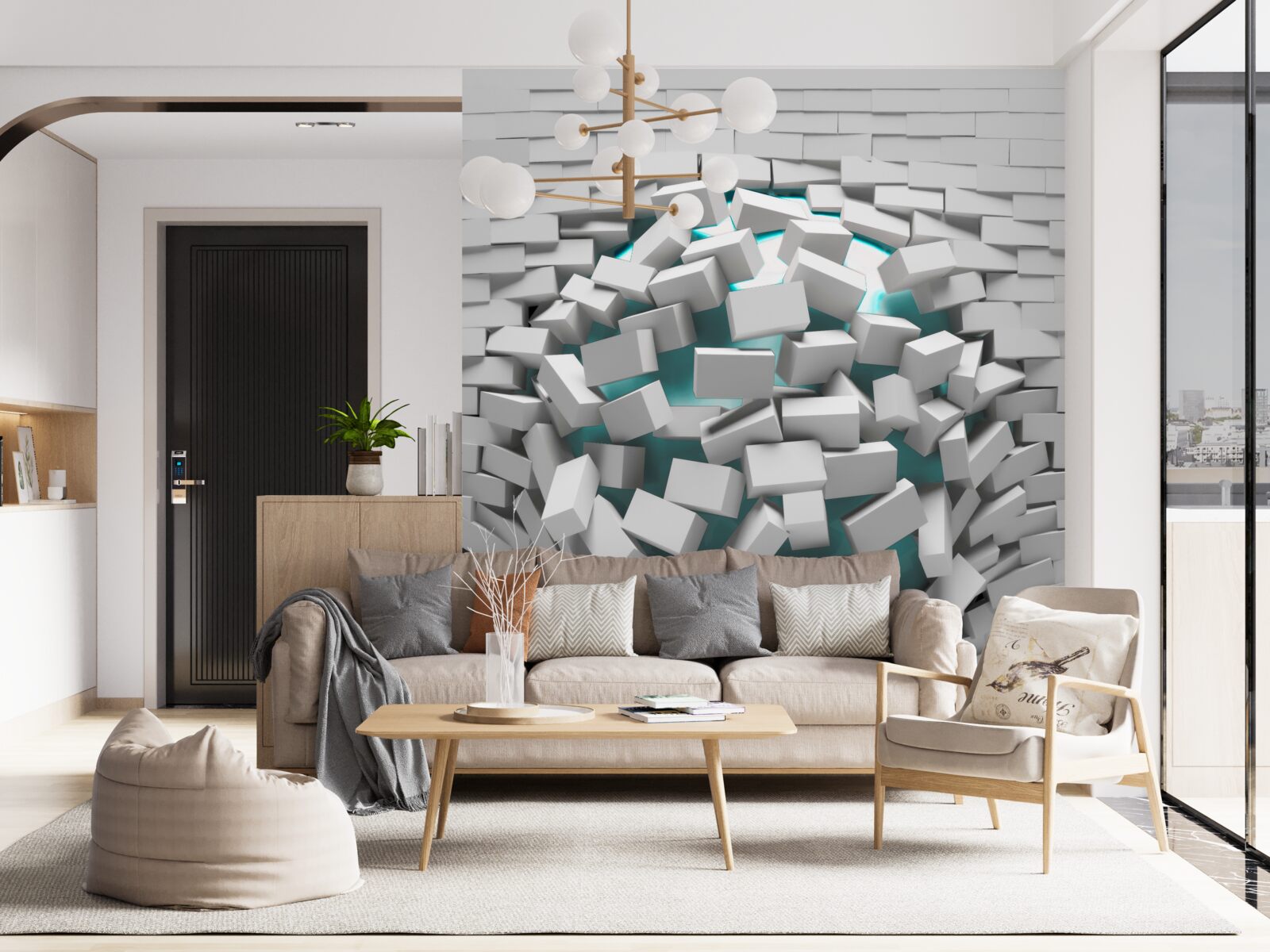 Fototapet cărămizile vopsite în alb sunt decojite