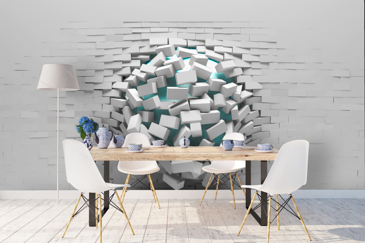 Fototapet gaură colosală într-un zid de cărămidă