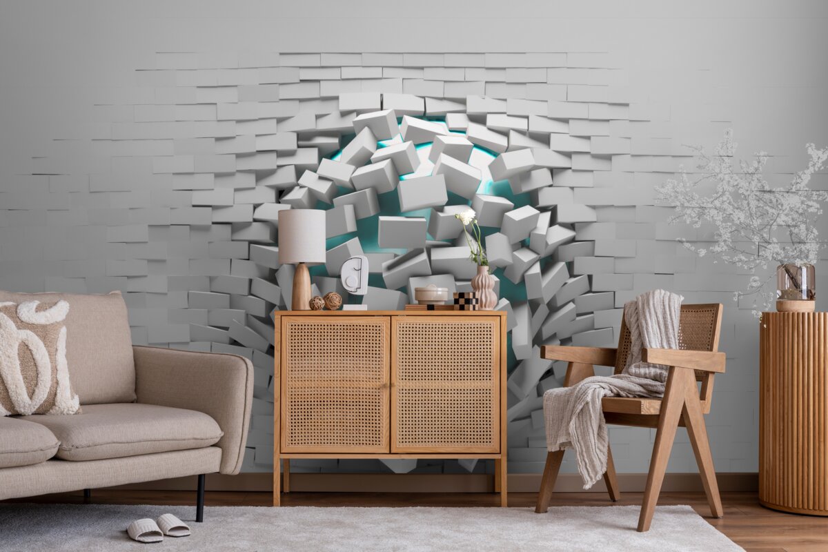 Fototapet gaură colosală într-un zid de cărămidă