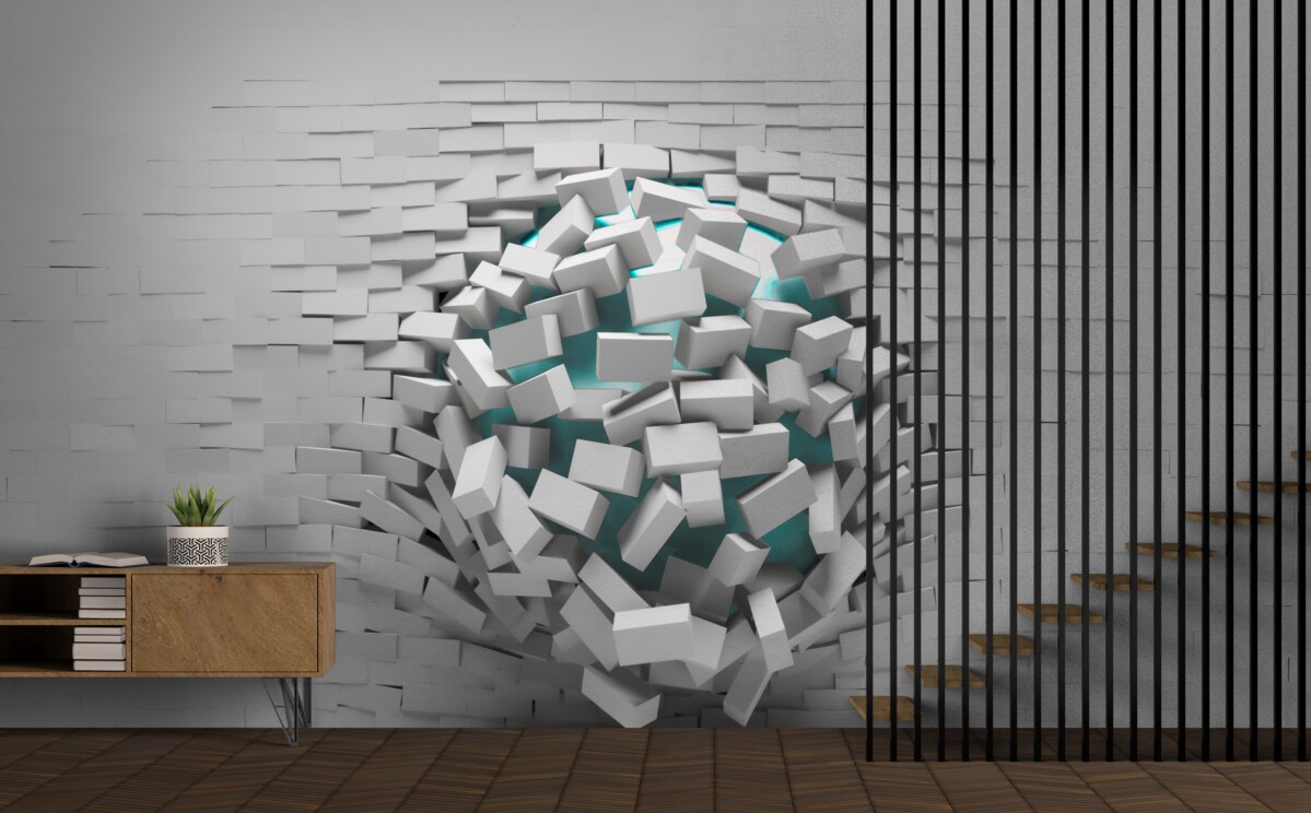 Fototapet gaură colosală într-un zid de cărămidă