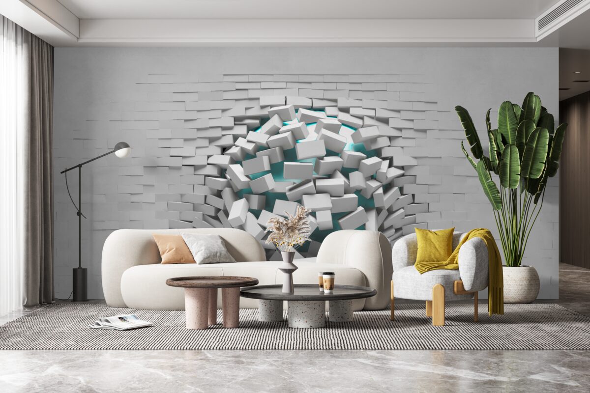 Fototapet gaură colosală într-un zid de cărămidă