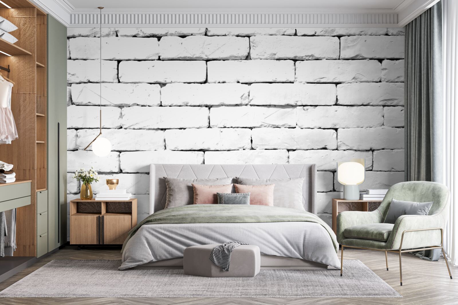 Fototapet Perete din cărămidă, realizat cu grijă în alb