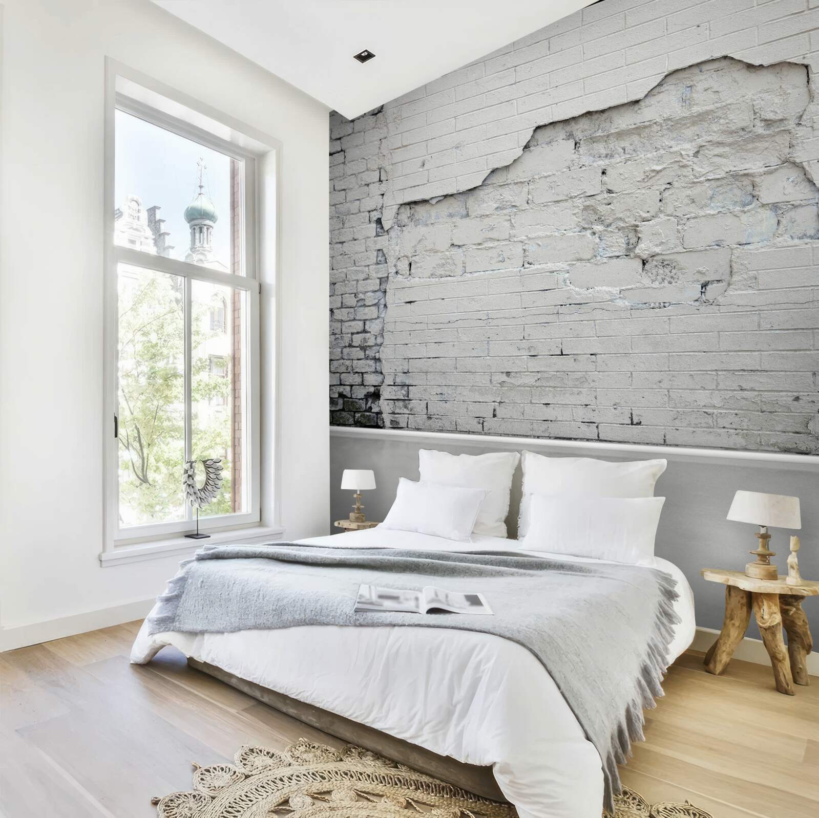 Fototapet zid antic de cărămidă albă ca zăpada