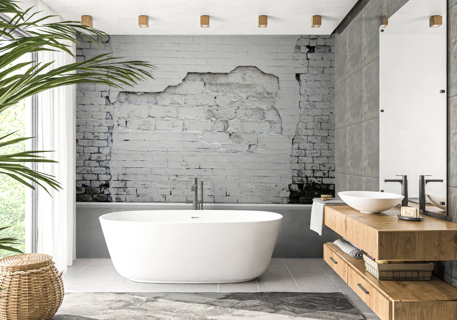 Fototapet zid antic de cărămidă albă ca zăpada