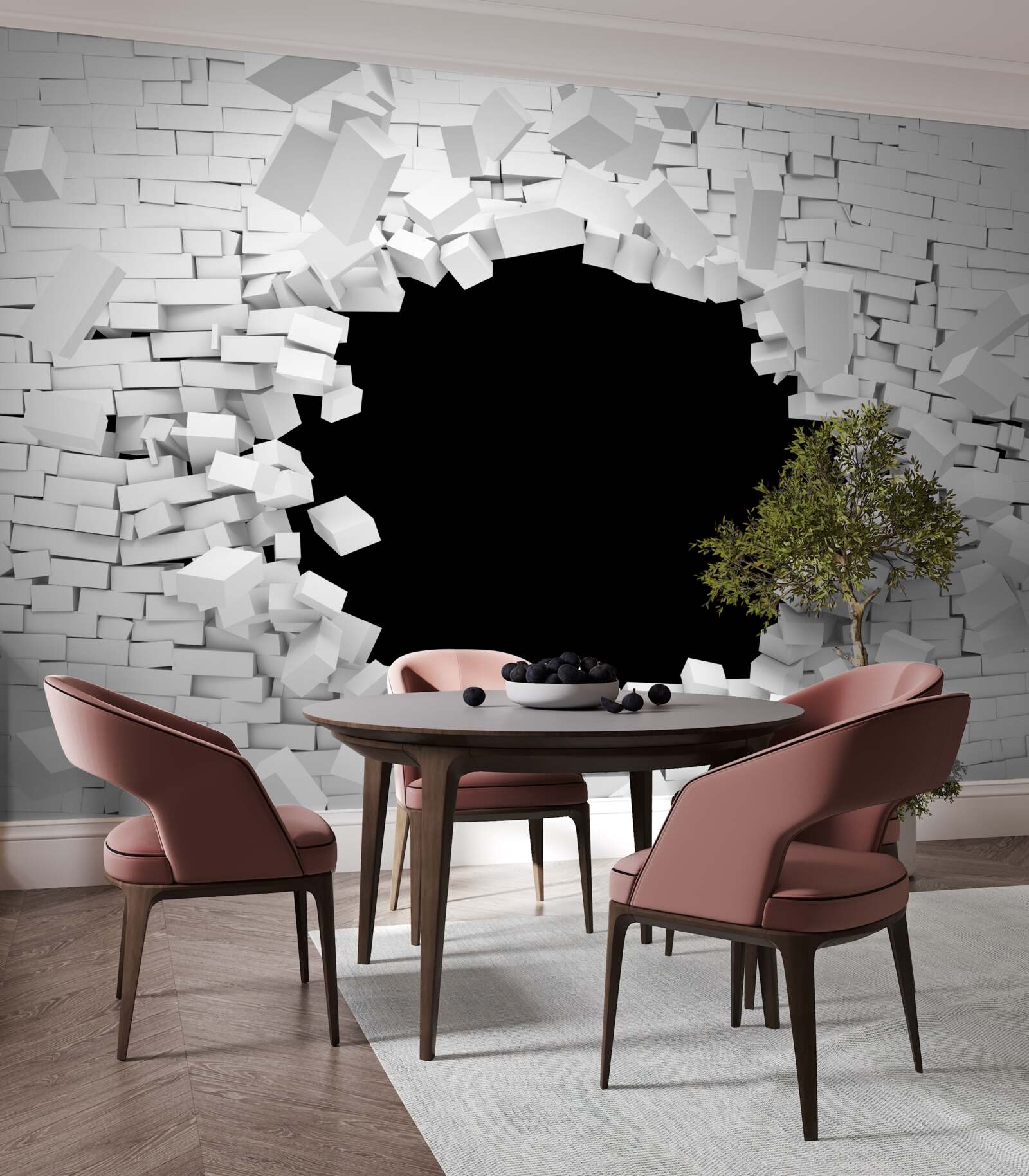 Fototapet gaură întunecată într-un zid de cărămidă deschis