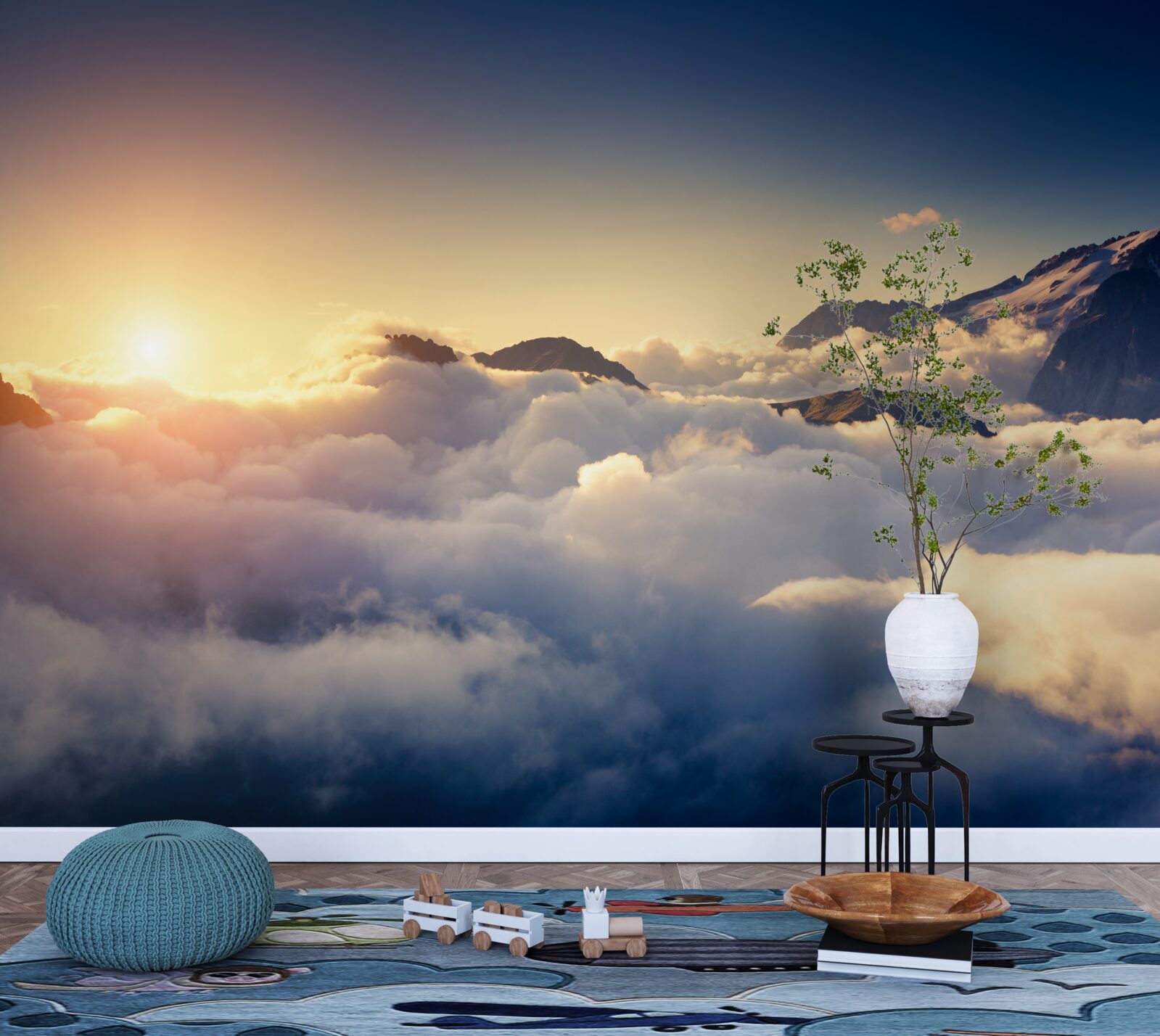 Fototapet norii de la orizont absorb soarele la apus