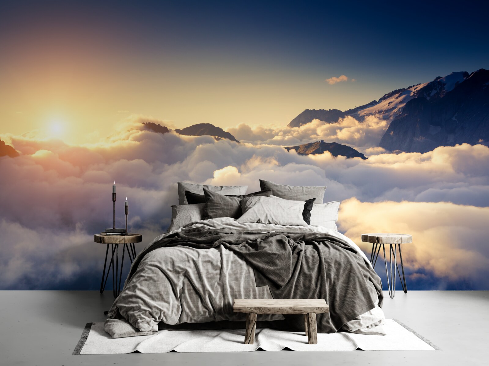 Fototapet norii de la orizont absorb soarele la apus