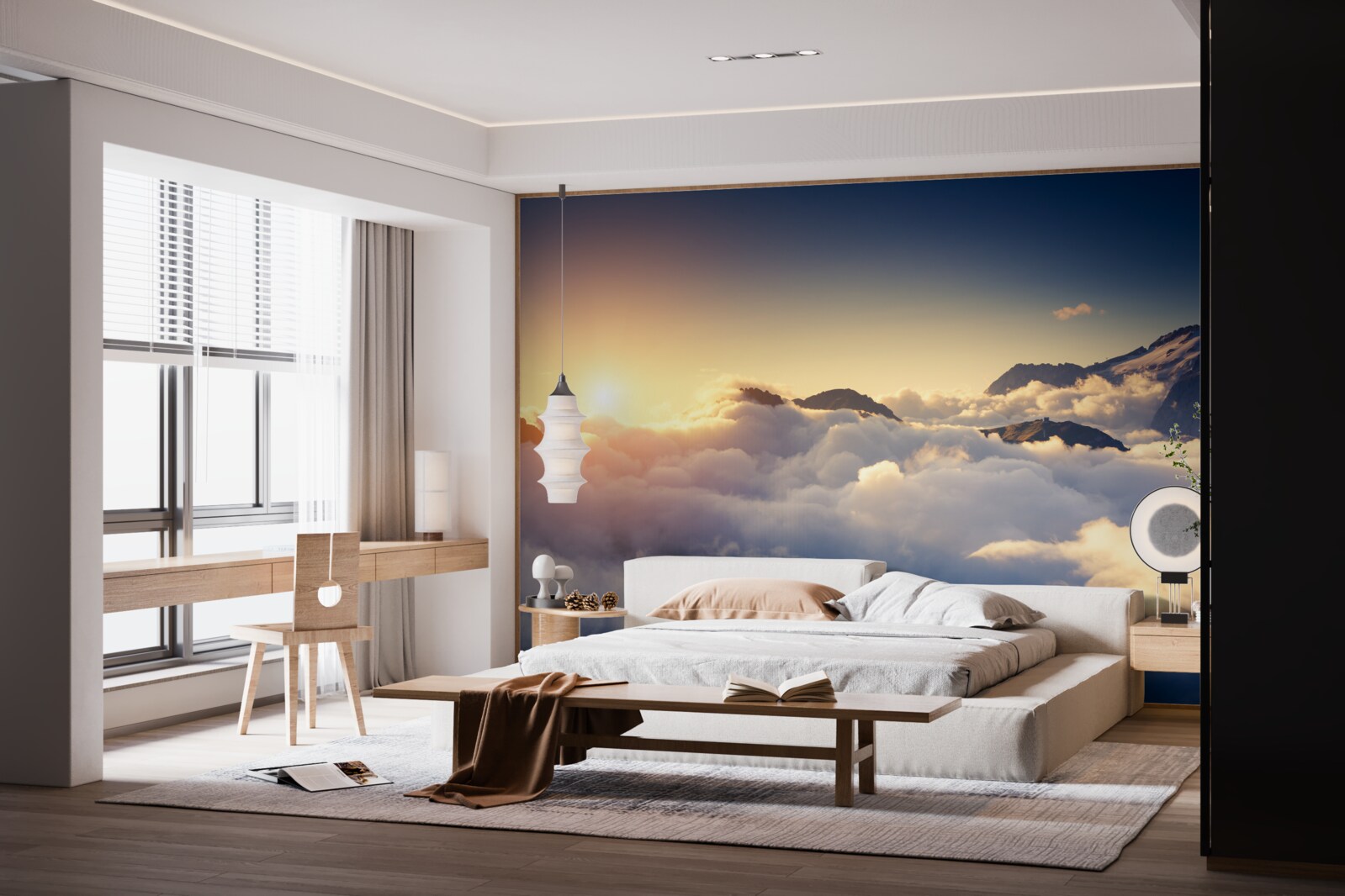 Fototapet norii de la orizont absorb soarele la apus