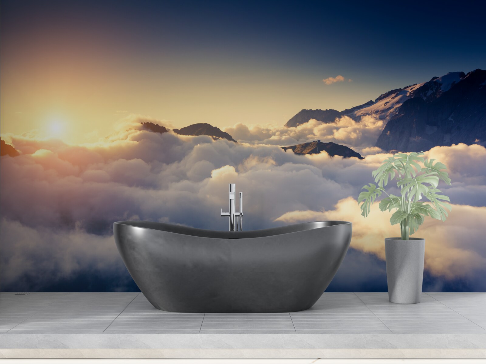 Fototapet norii de la orizont absorb soarele la apus