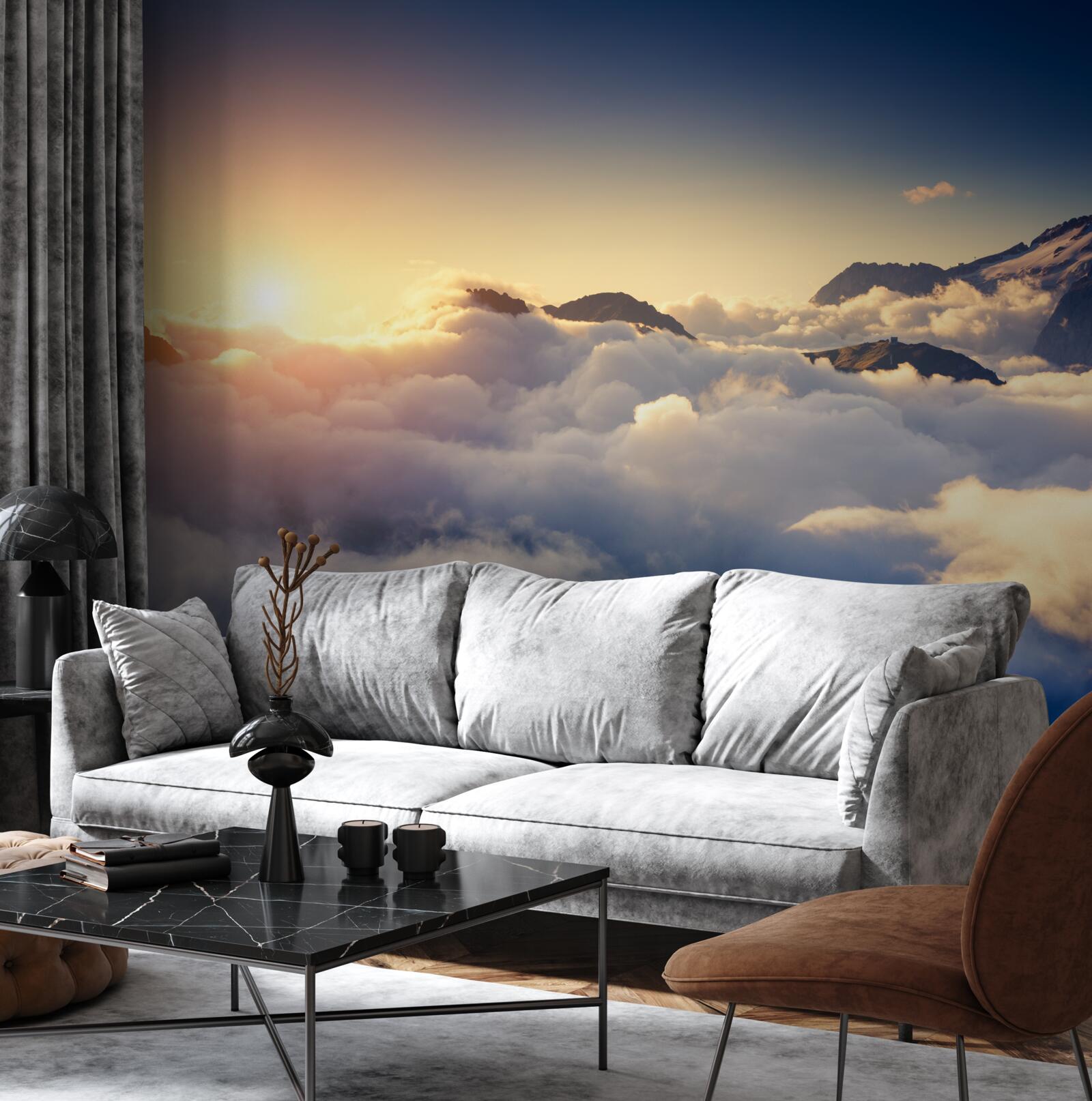 Fototapet norii de la orizont absorb soarele la apus