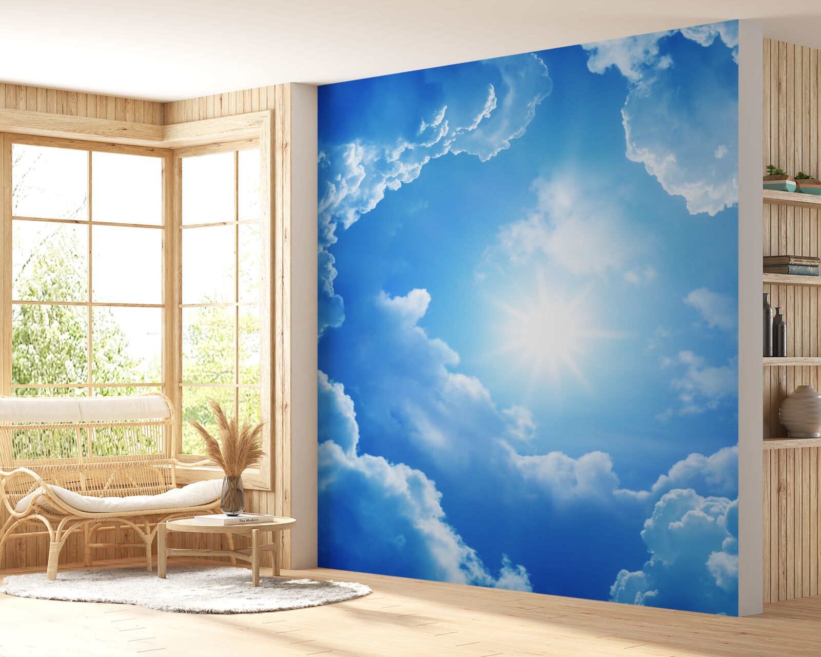 Fototapet Soarele strălucitor este în mijlocul unui cer azuriu