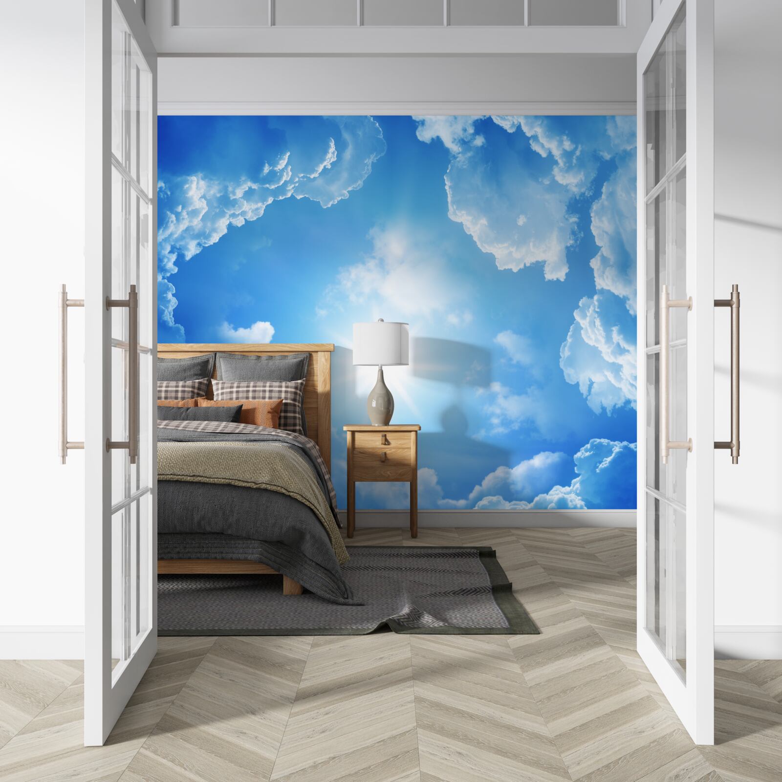 Fototapet Soarele strălucitor este în mijlocul unui cer azuriu