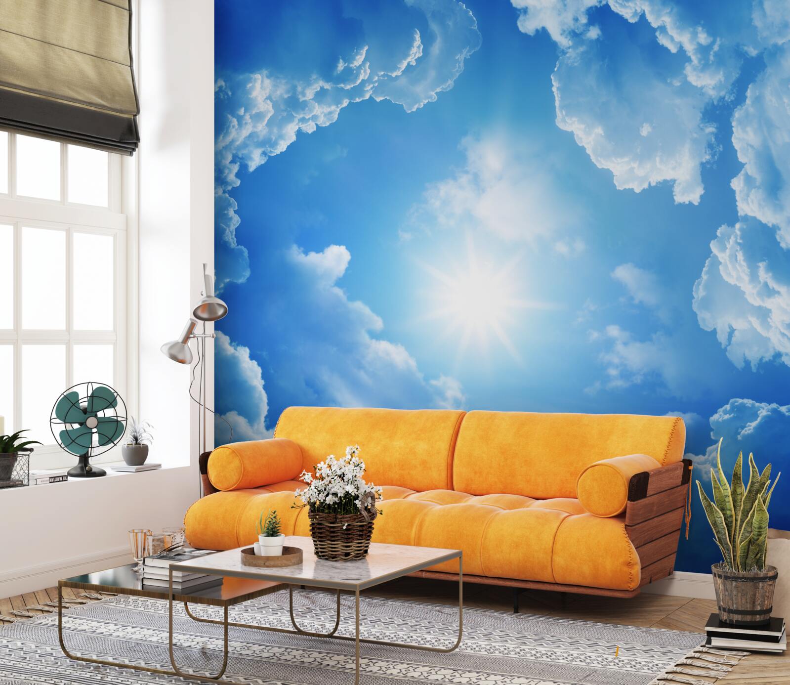 Fototapet Soarele strălucitor este în mijlocul unui cer azuriu