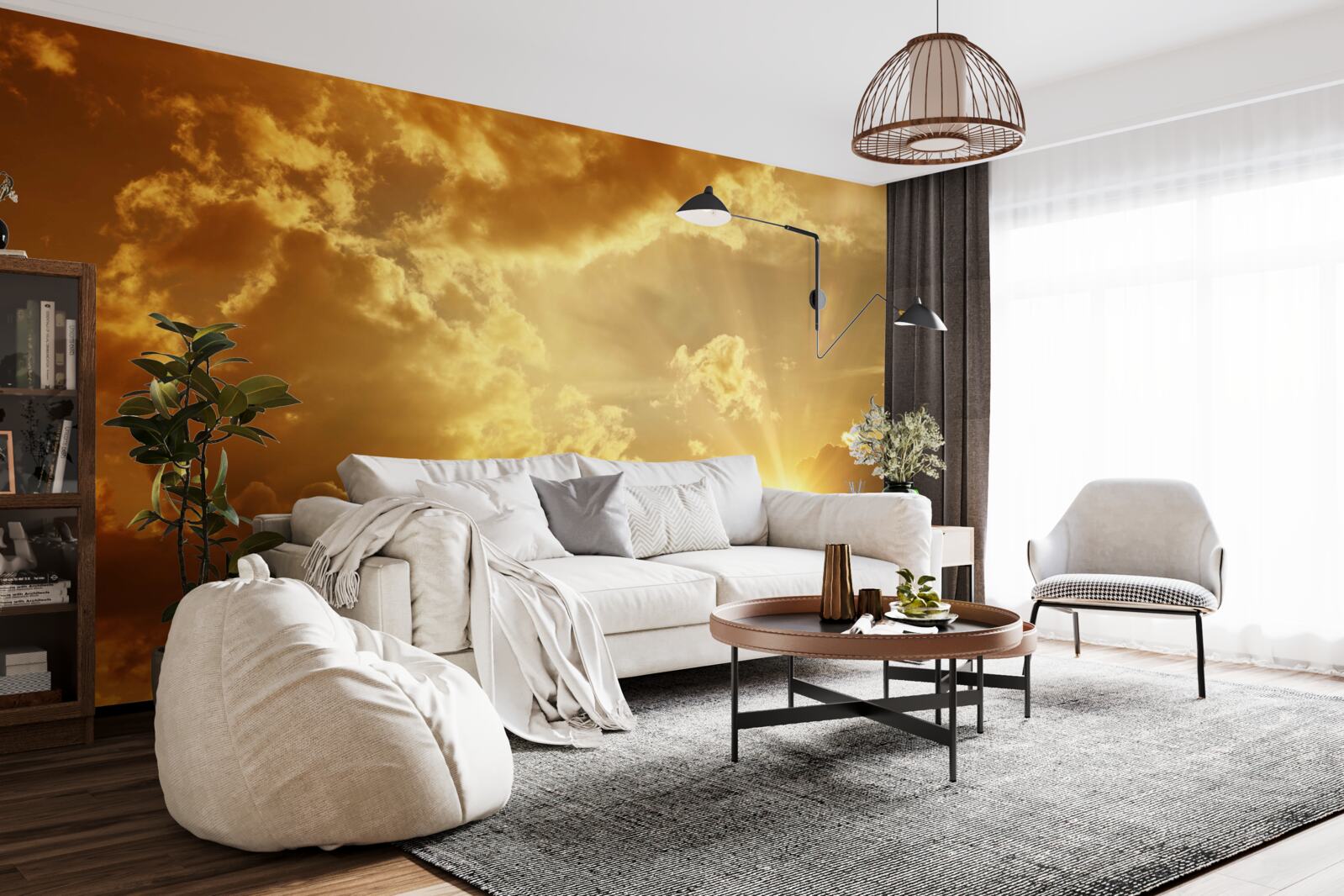 Fototapet razele soarelui care trec prin nori la apusul soarelui emit căldură