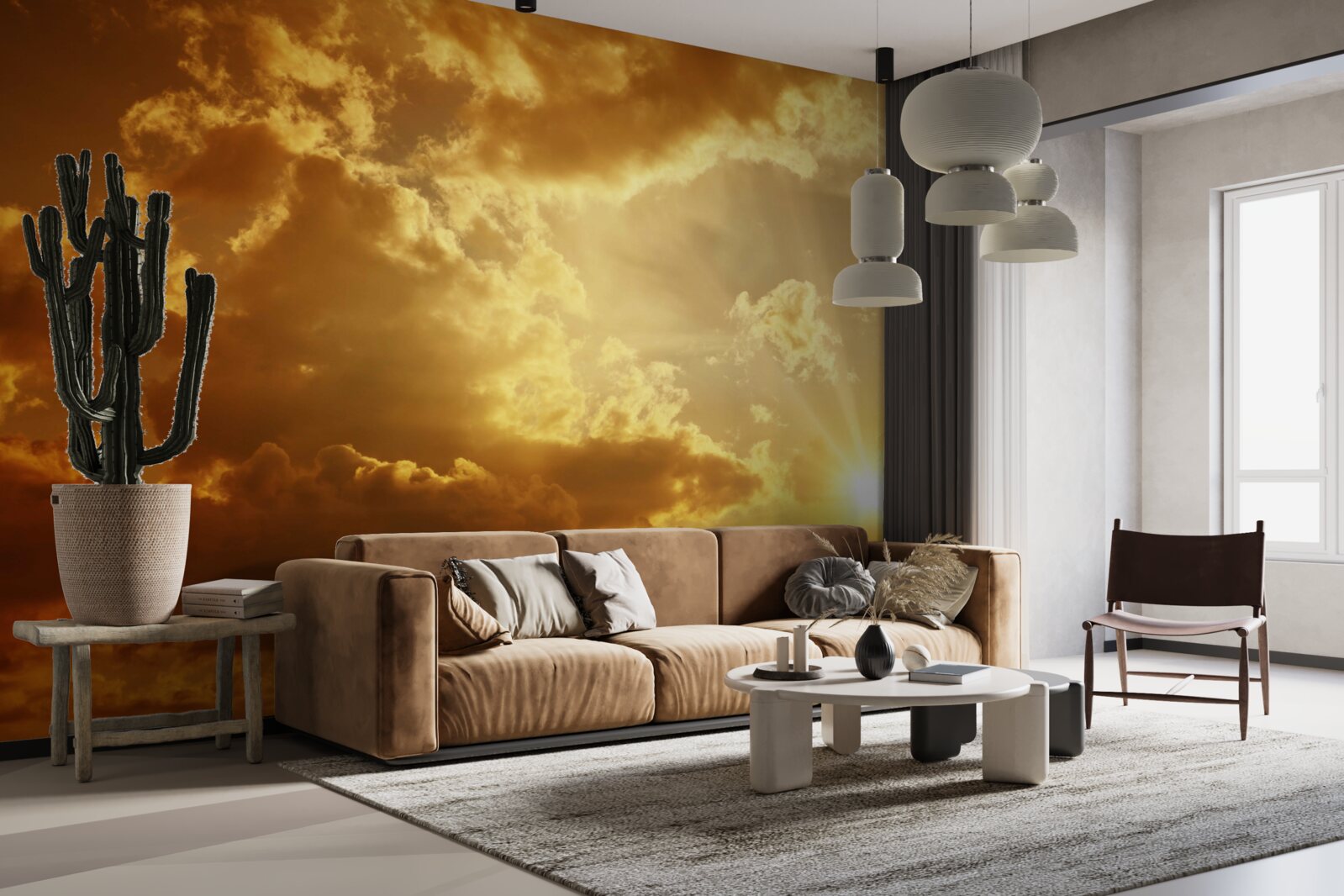 Fototapet razele soarelui care trec prin nori la apusul soarelui emit căldură