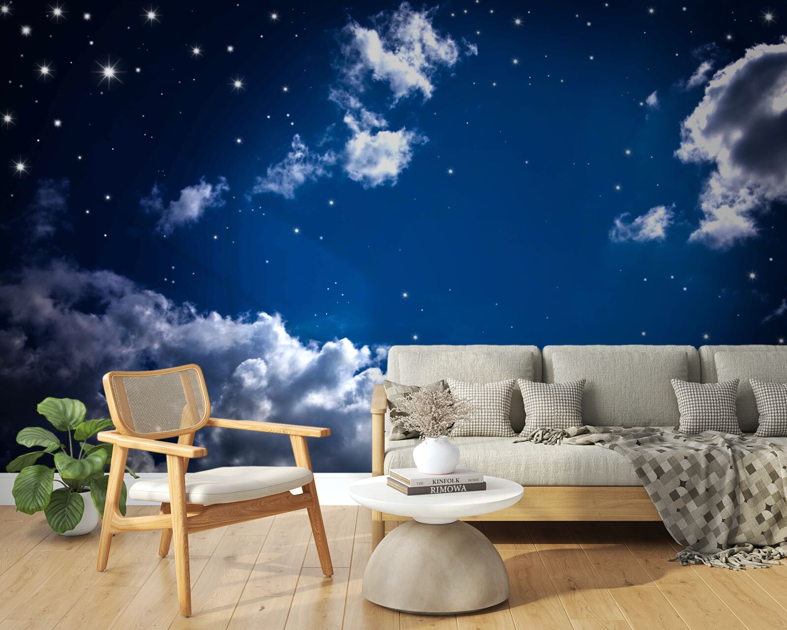 Fototapet cerul nopții strălucește cu nori și stele