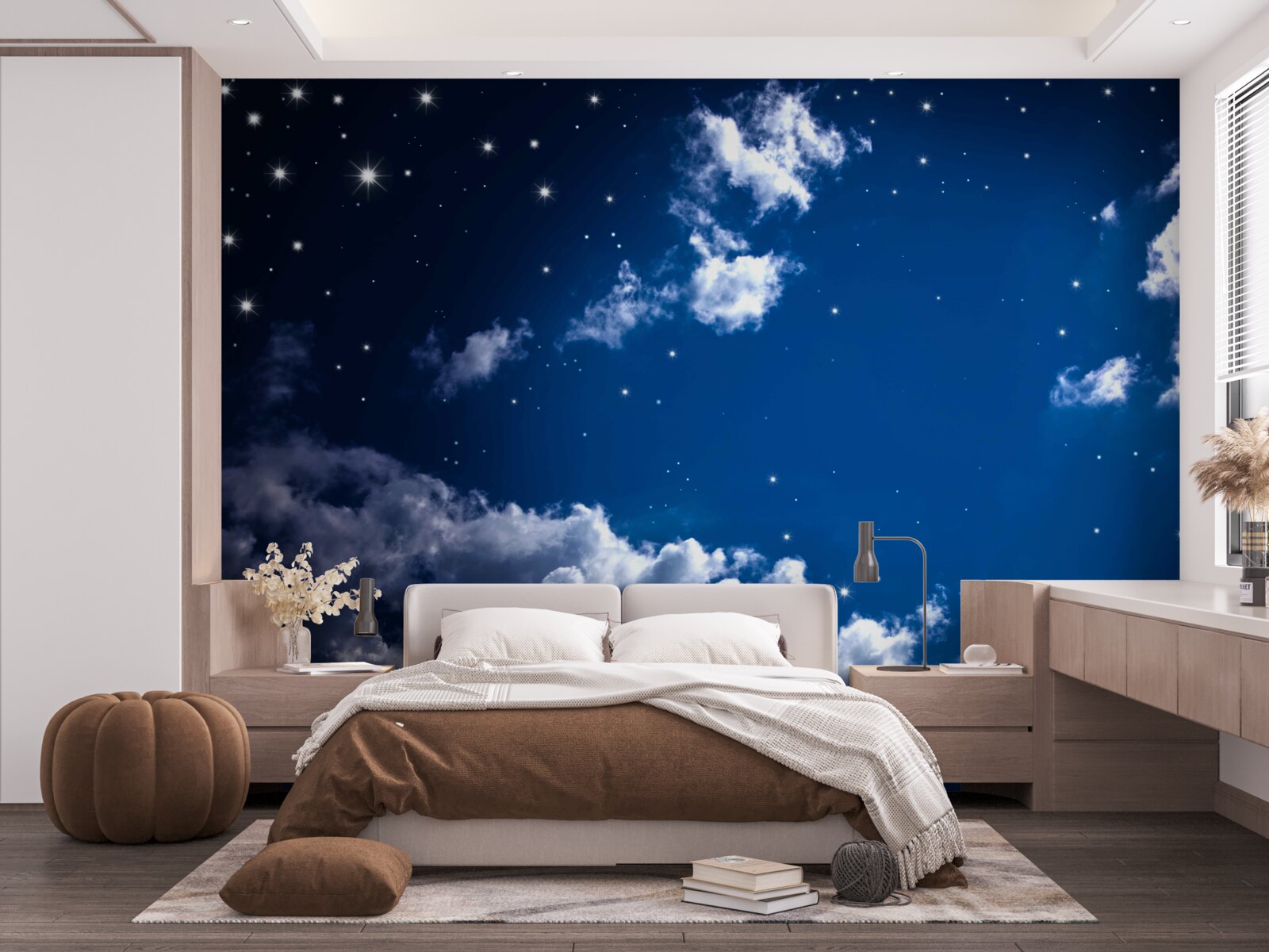 Fototapet cerul nopții strălucește cu nori și stele
