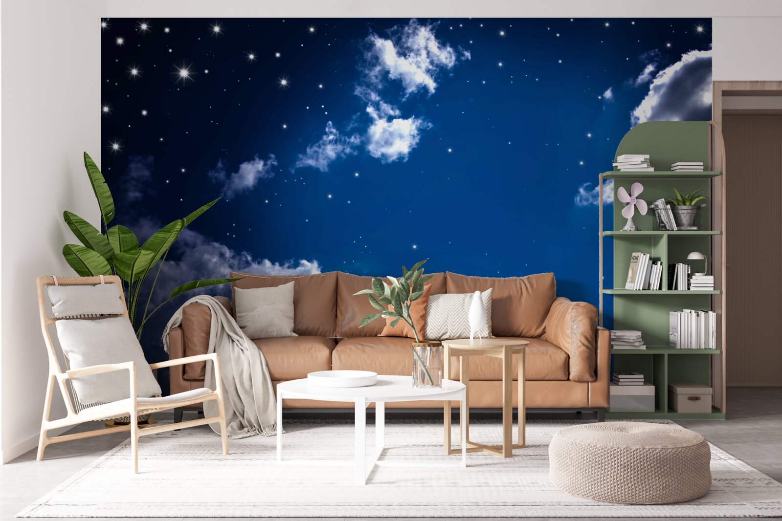 Fototapet cerul nopții strălucește cu nori și stele