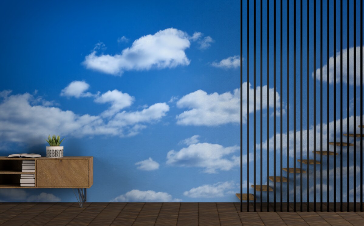 Fototapet nori albi plutind pe un cer albastru