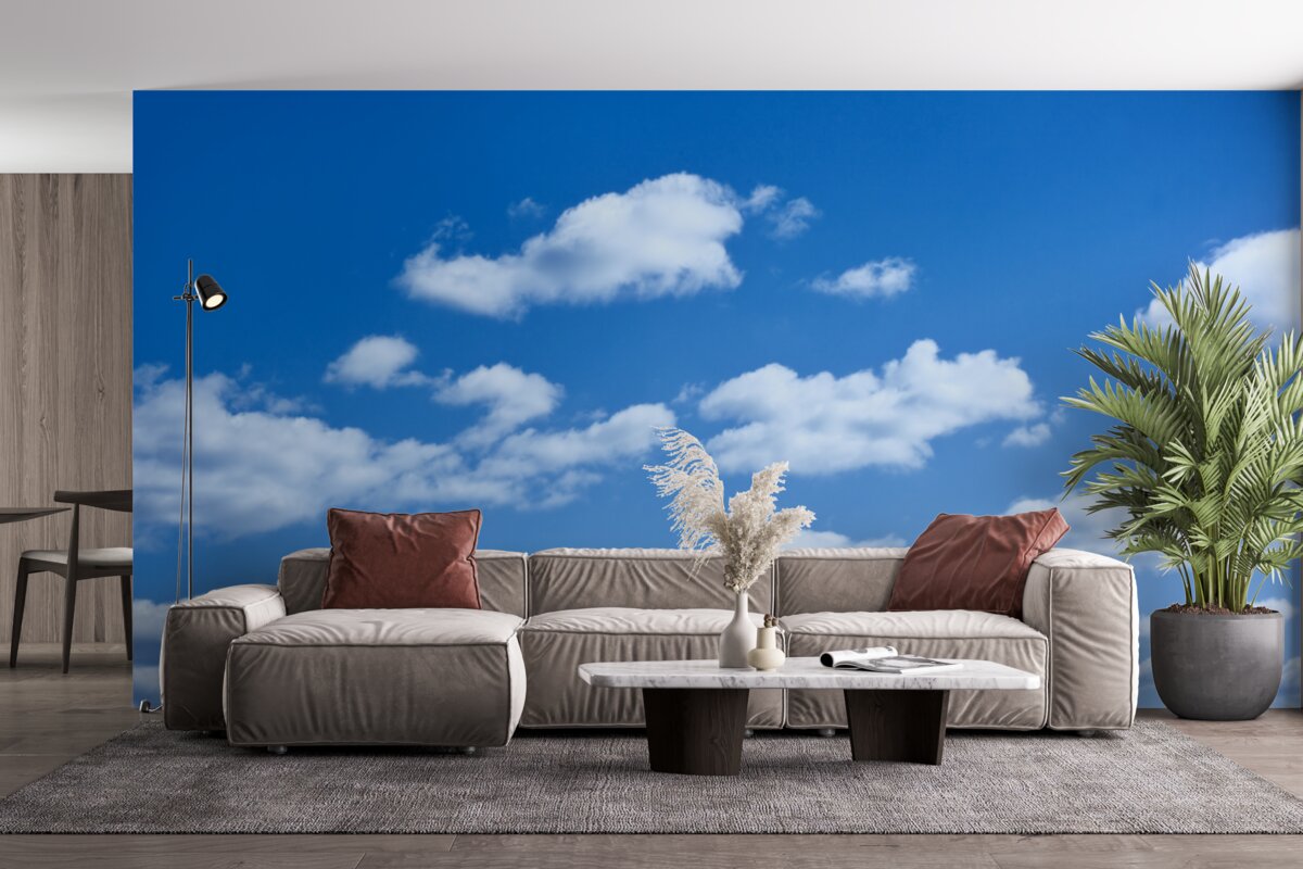 Fototapet nori albi plutind pe un cer albastru