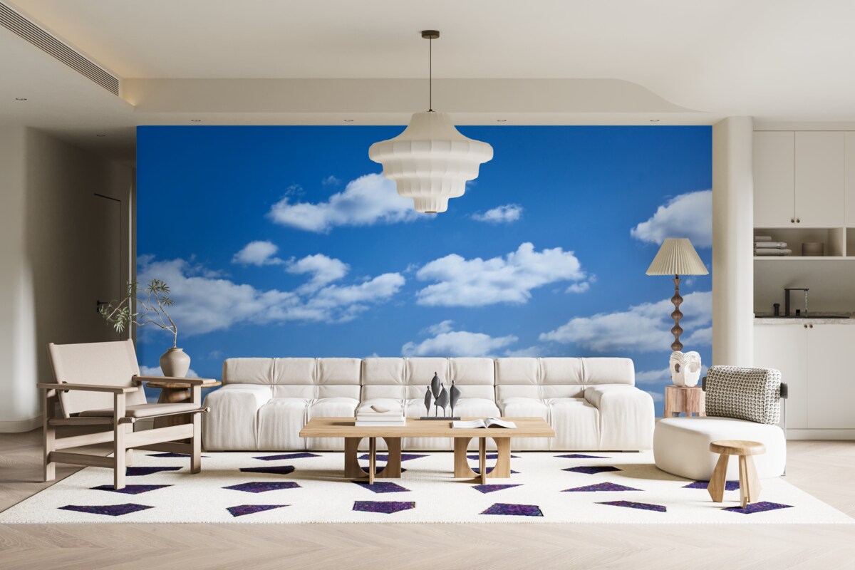 Fototapet nori albi plutind pe un cer albastru