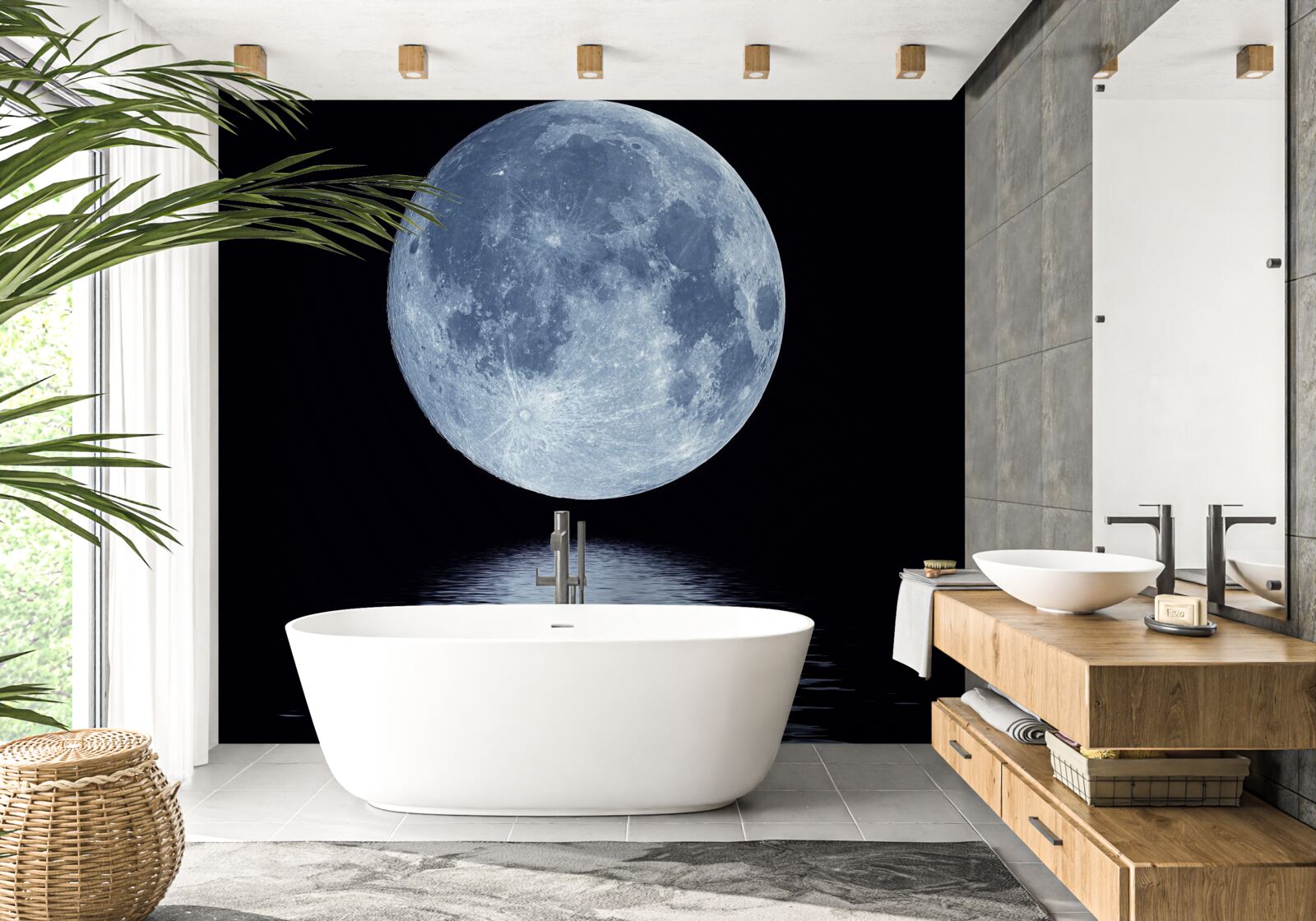 Fototapet reflexia lunii pline pe suprafața apei