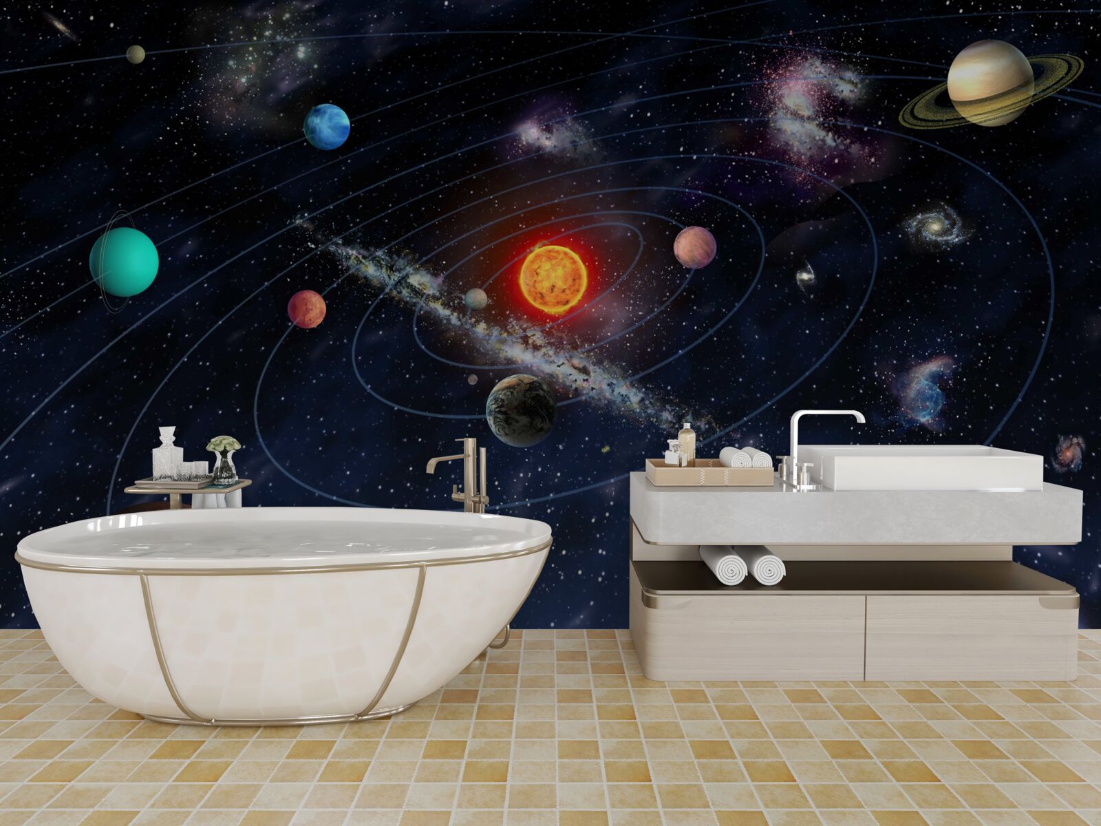 Fototapet schema planetară în spațiu