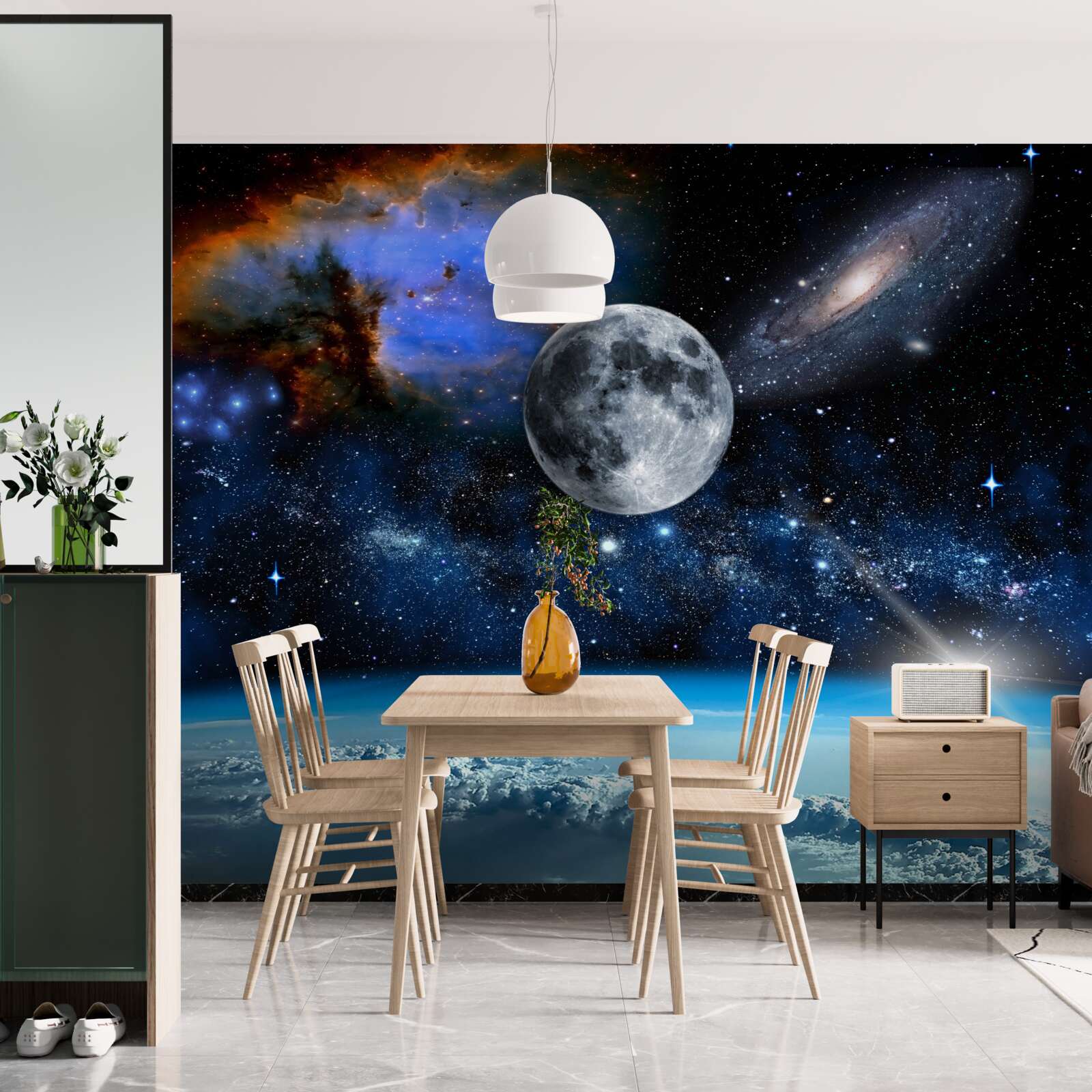 Fototapet luna și universul sunt deasupra norilor