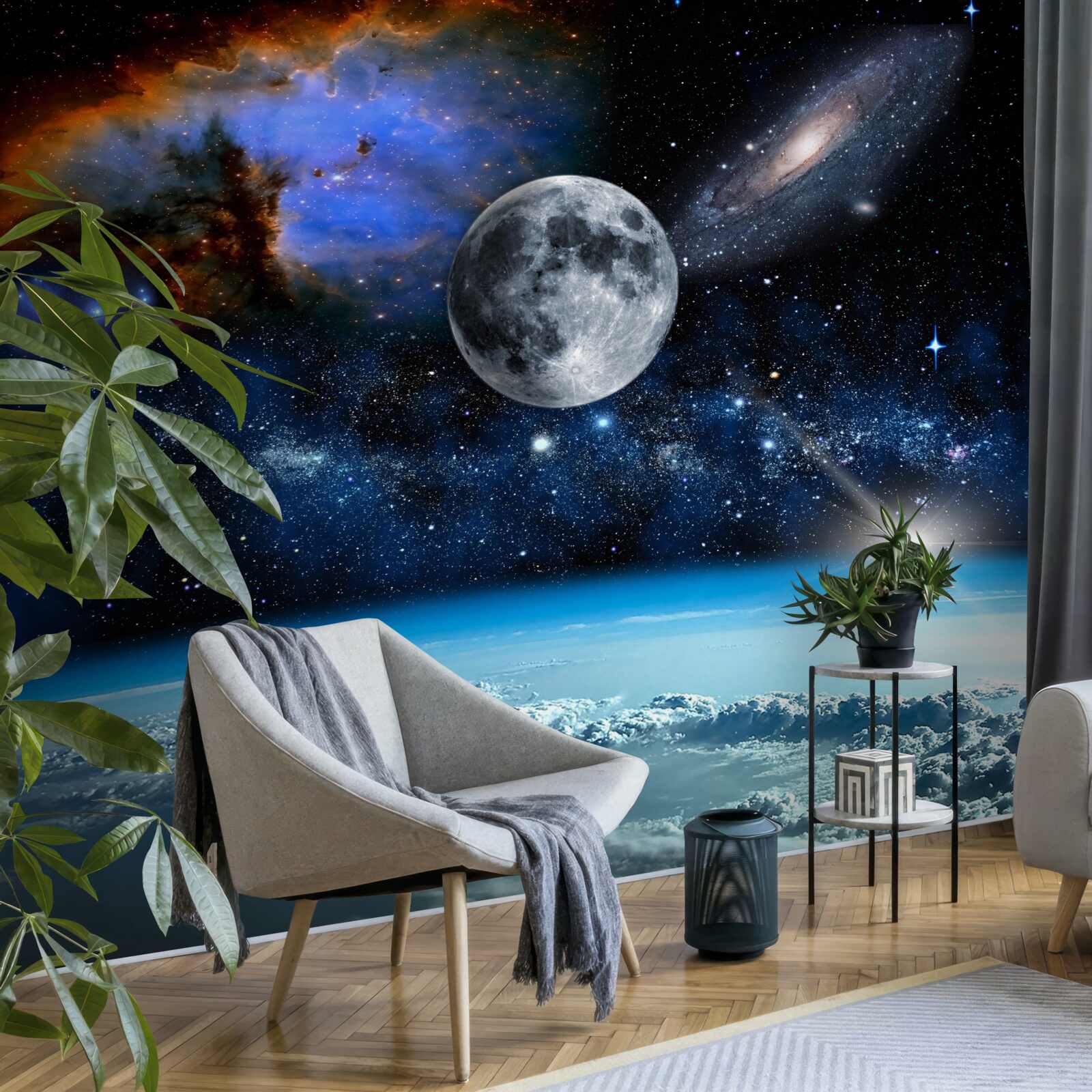 Fototapet luna și universul sunt deasupra norilor