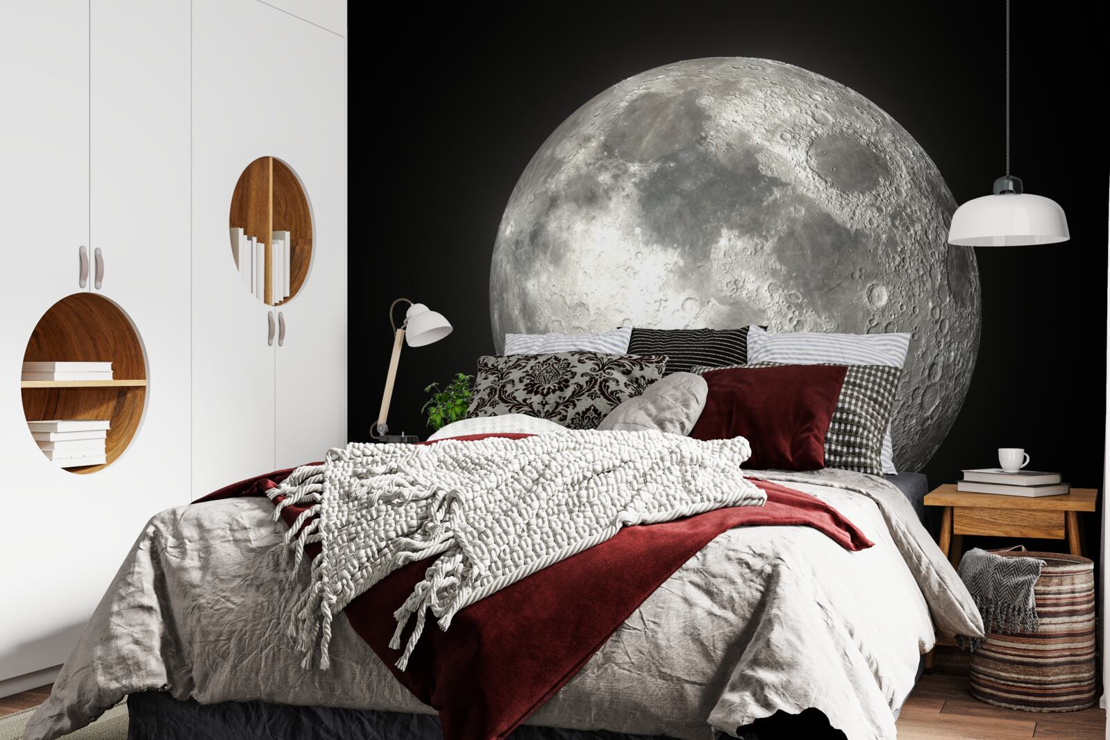 Fototapet fundalul negru este decorat cu o lună plină de neegalat