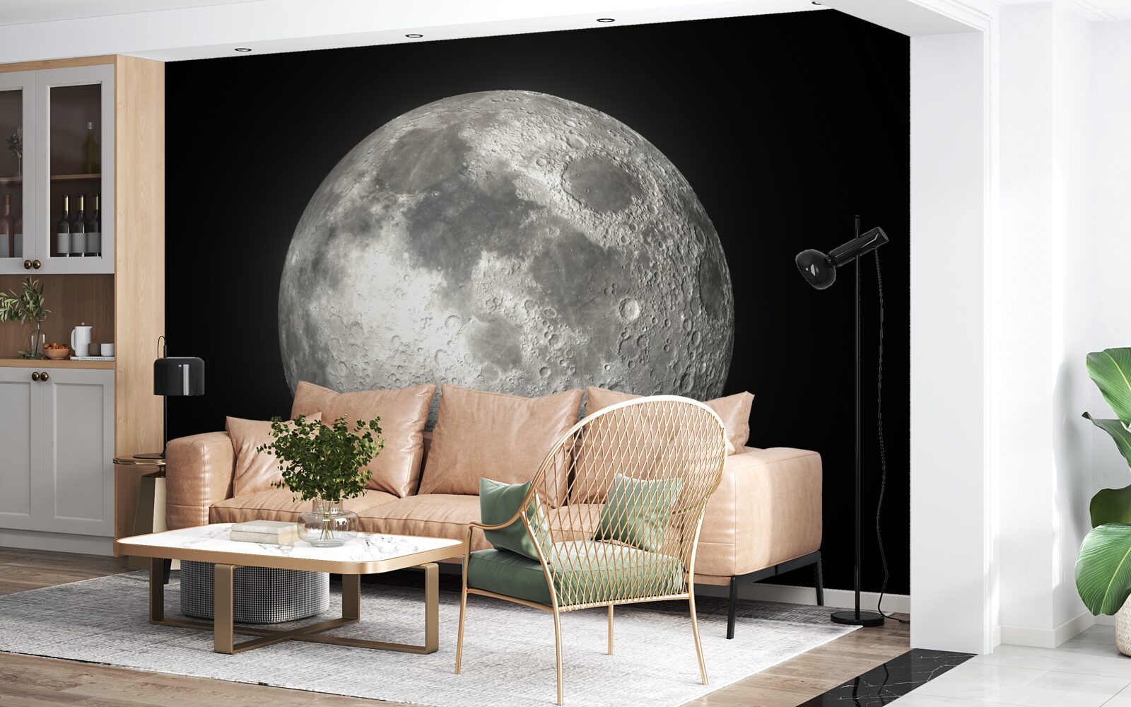 Fototapet fundalul negru este decorat cu o lună plină de neegalat