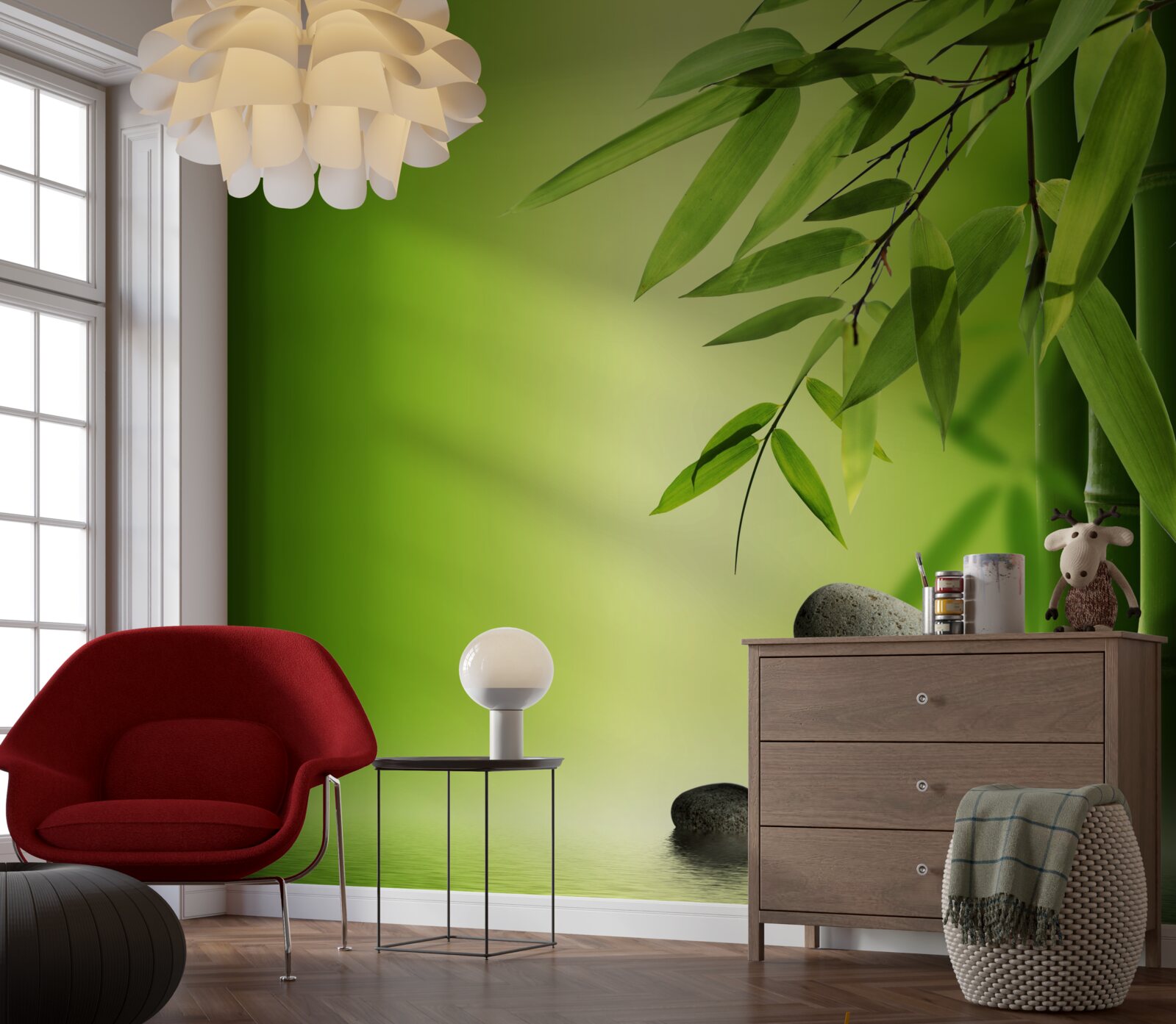 Fototapet bambus verde și pietre spa