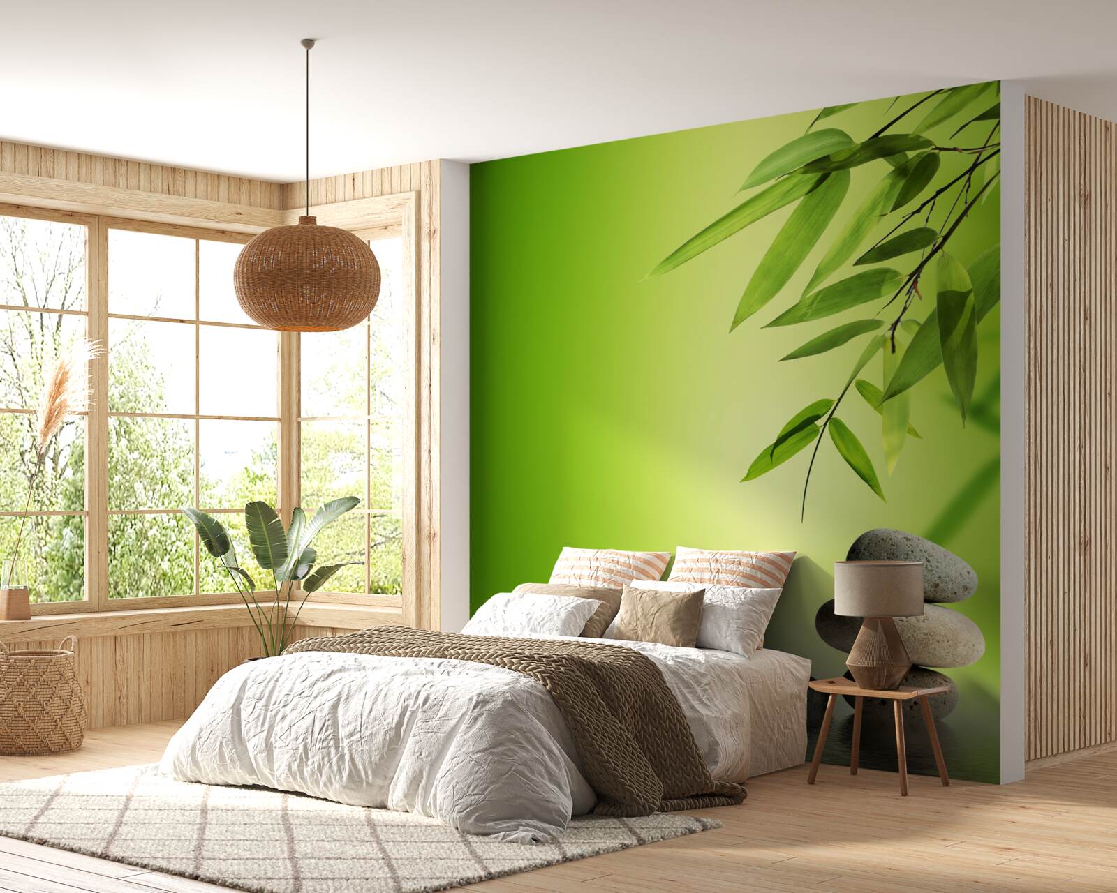 Fototapet bambus verde și pietre spa