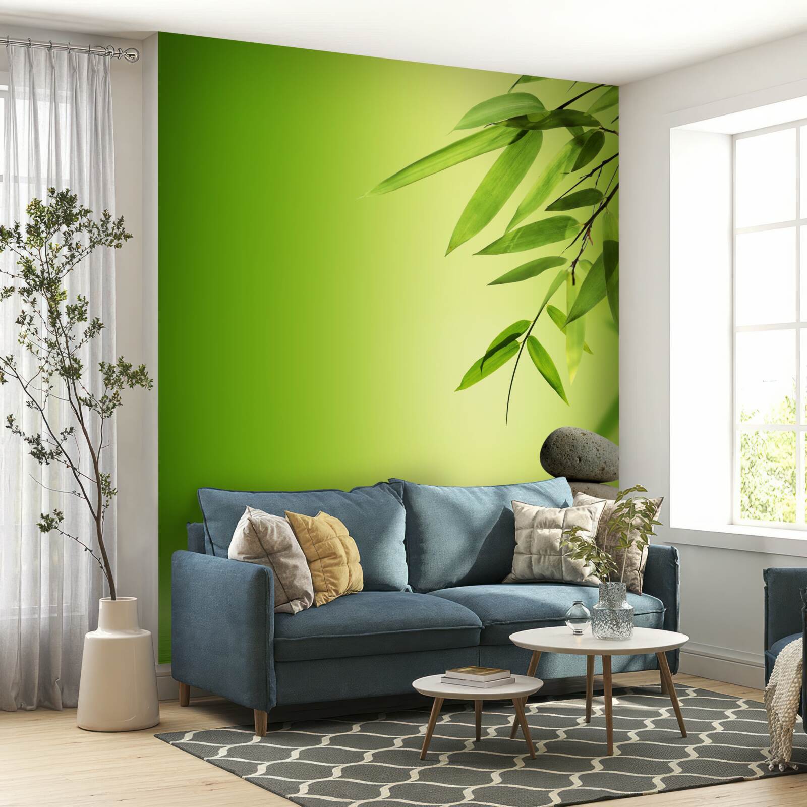 Fototapet bambus verde și pietre spa