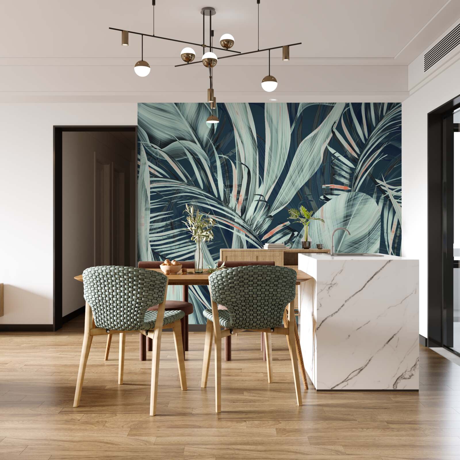 Fototapet seara petale de ferigă albă