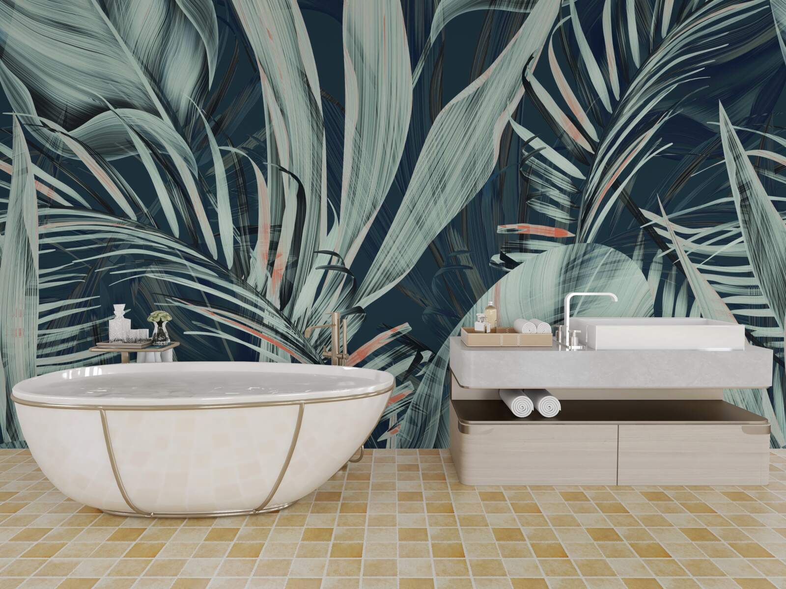 Fototapet seara petale de ferigă albă