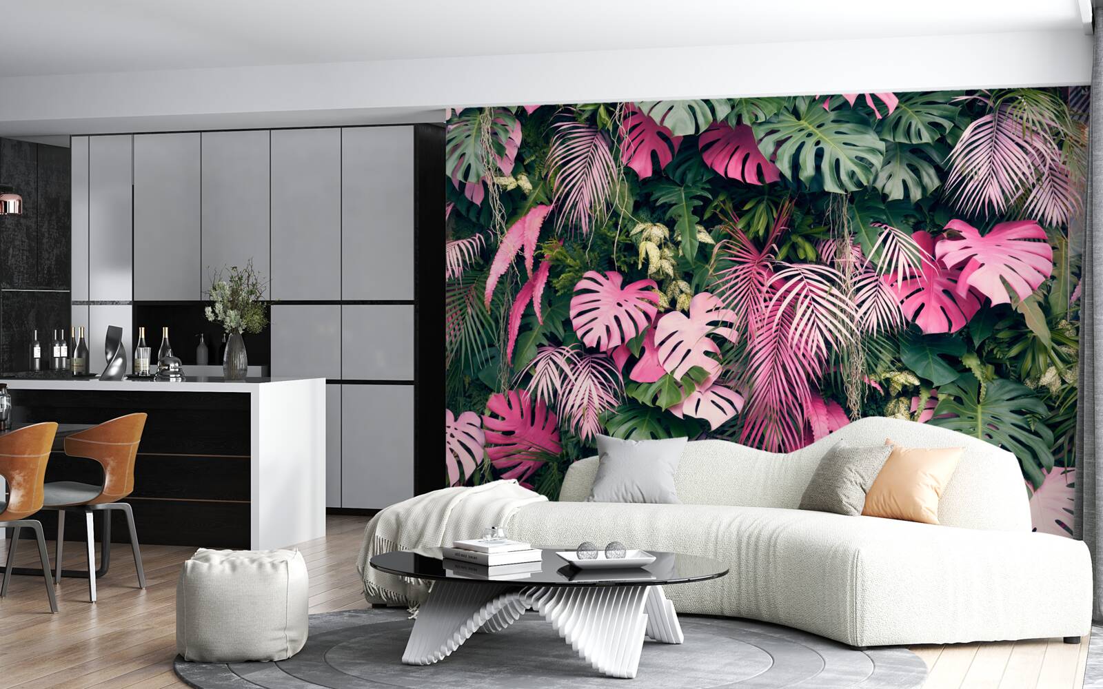 Fototapet frunzele de ferigă sunt roz aprins